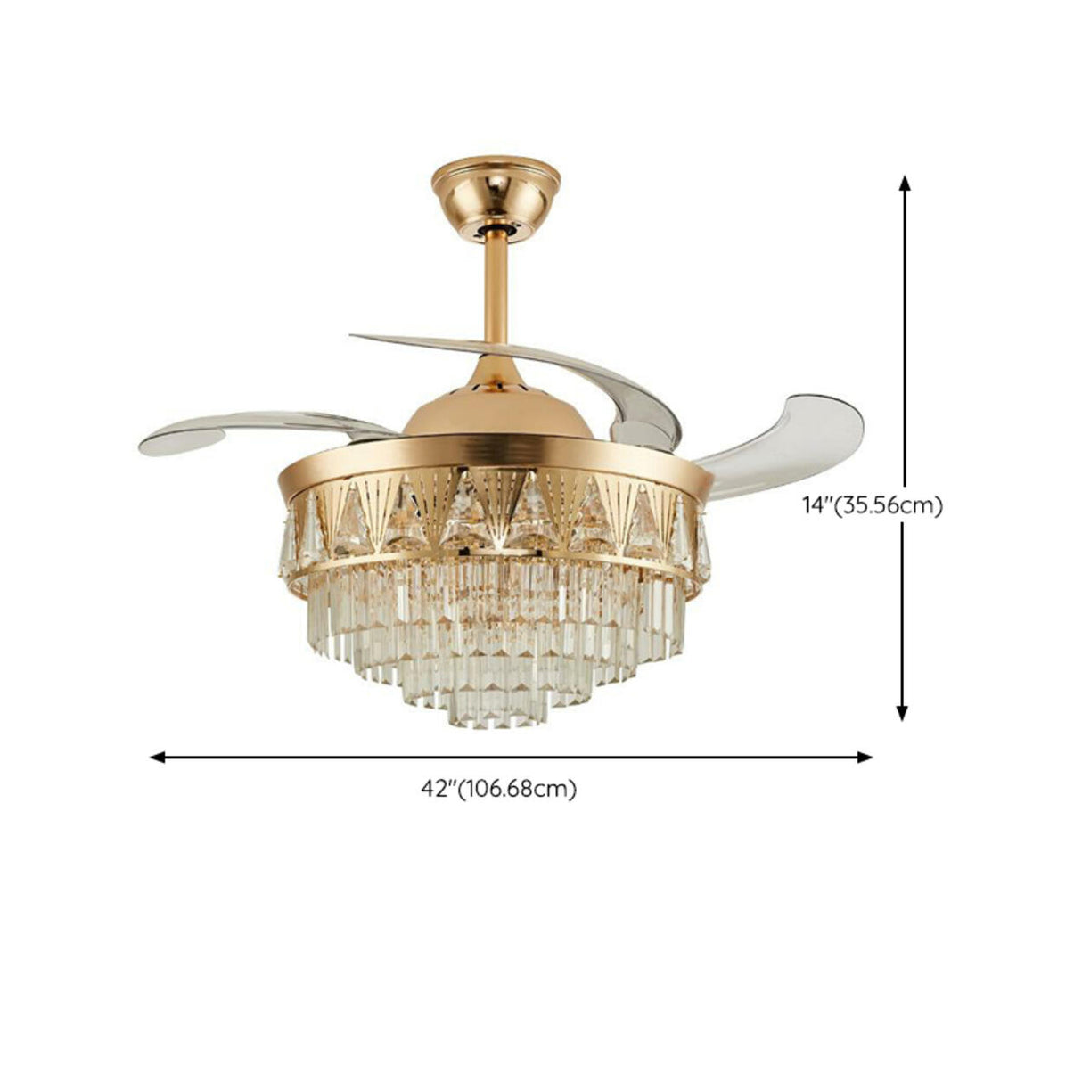 Luxury Gold Conical Crystal Chandelier Fan with Light