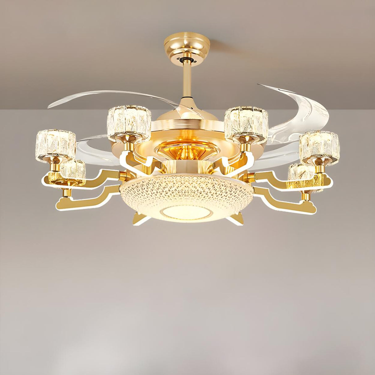 Luxury Gold Crystal 4 Blade Chandelier Fan with Light Image - 3