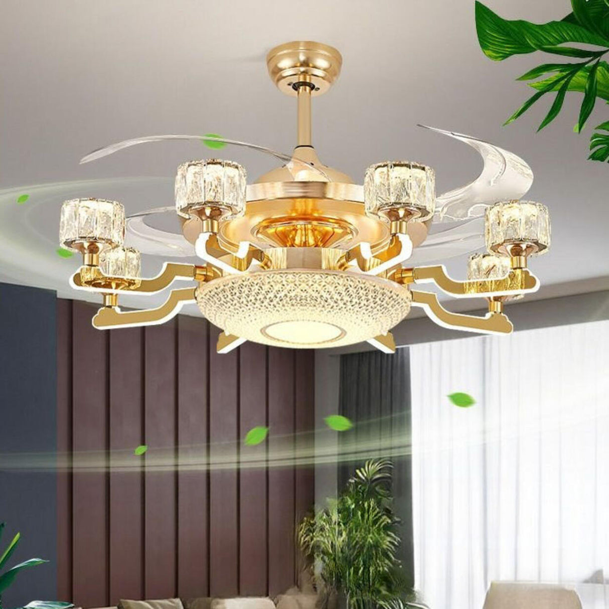 Luxury Gold Crystal 4 Blade Chandelier Fan with Light Image - 5