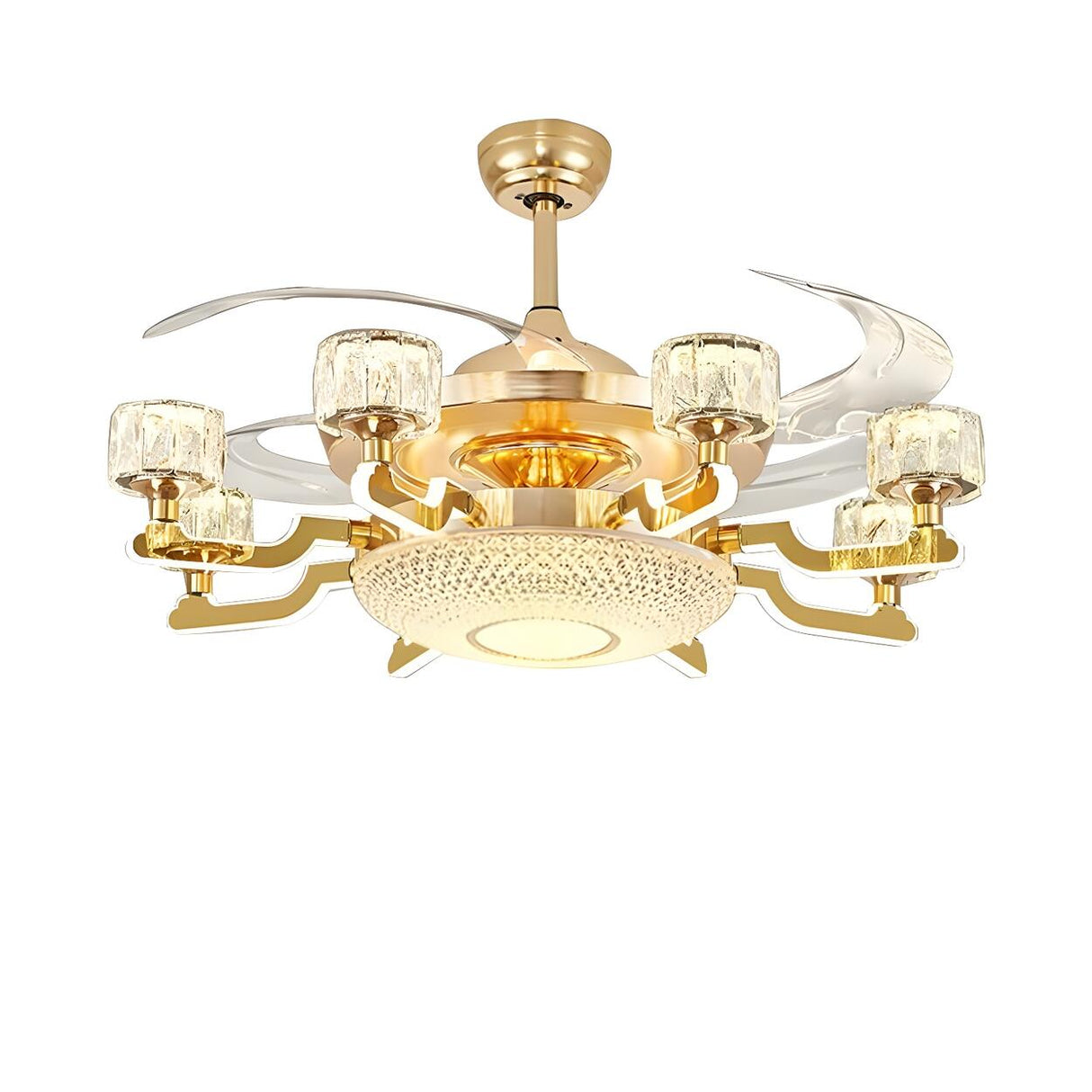 Luxury Gold Crystal 4 Blade Chandelier Fan with Light Image - 7
