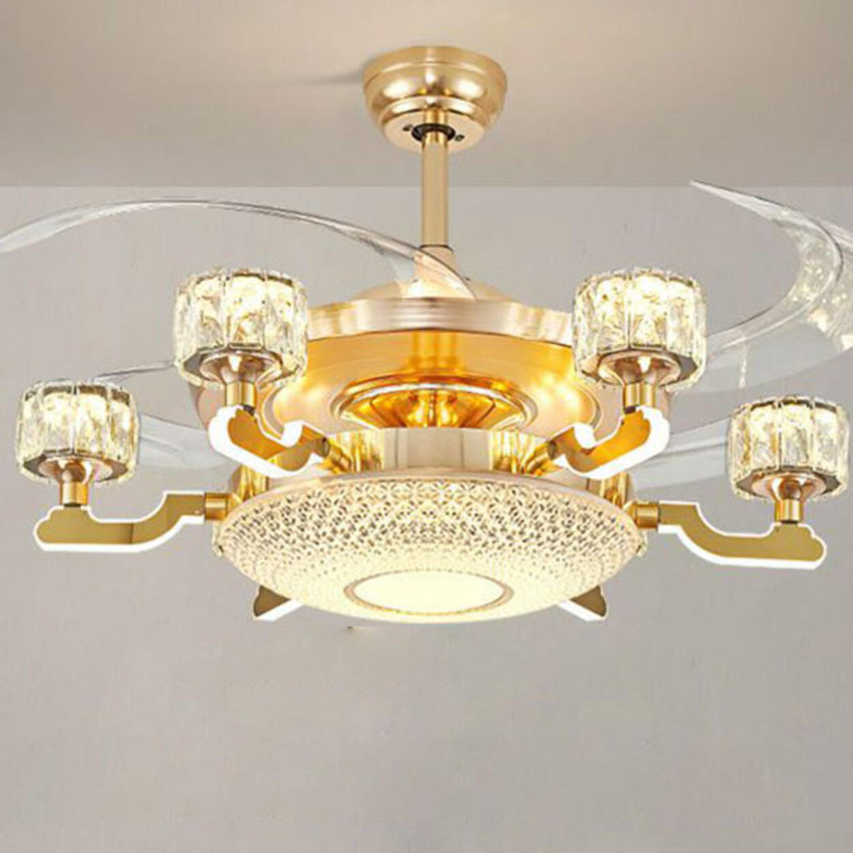Luxury Gold Crystal 4 Blade Chandelier Fan with Light Image - 9