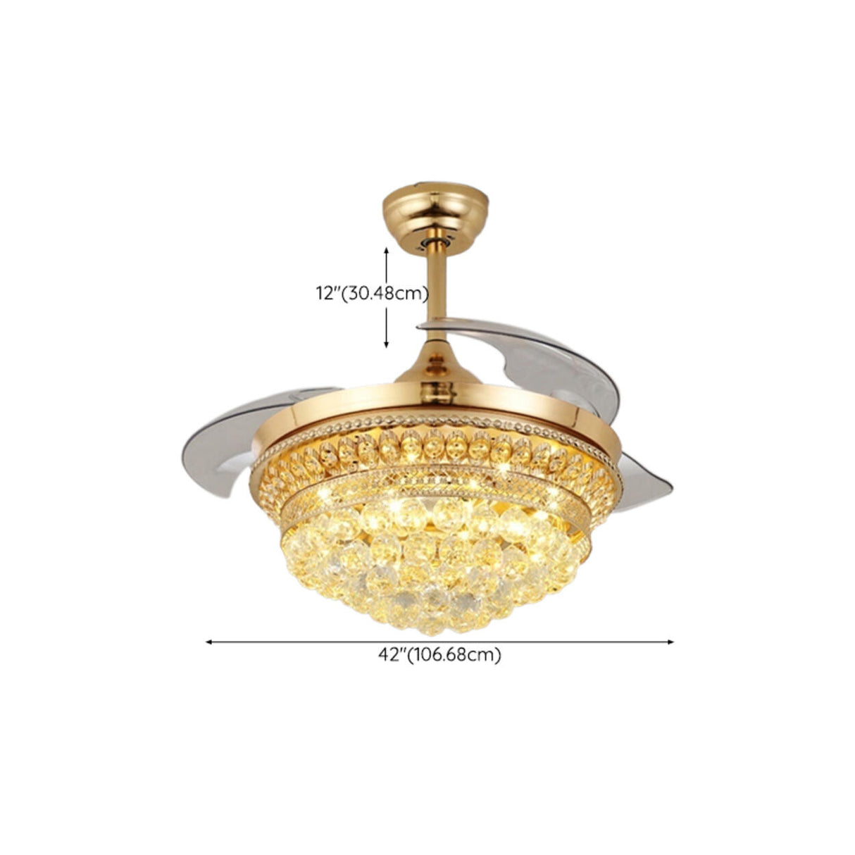 Luxury Gold Crystal Bowl Ceiling Fan with LED Light
