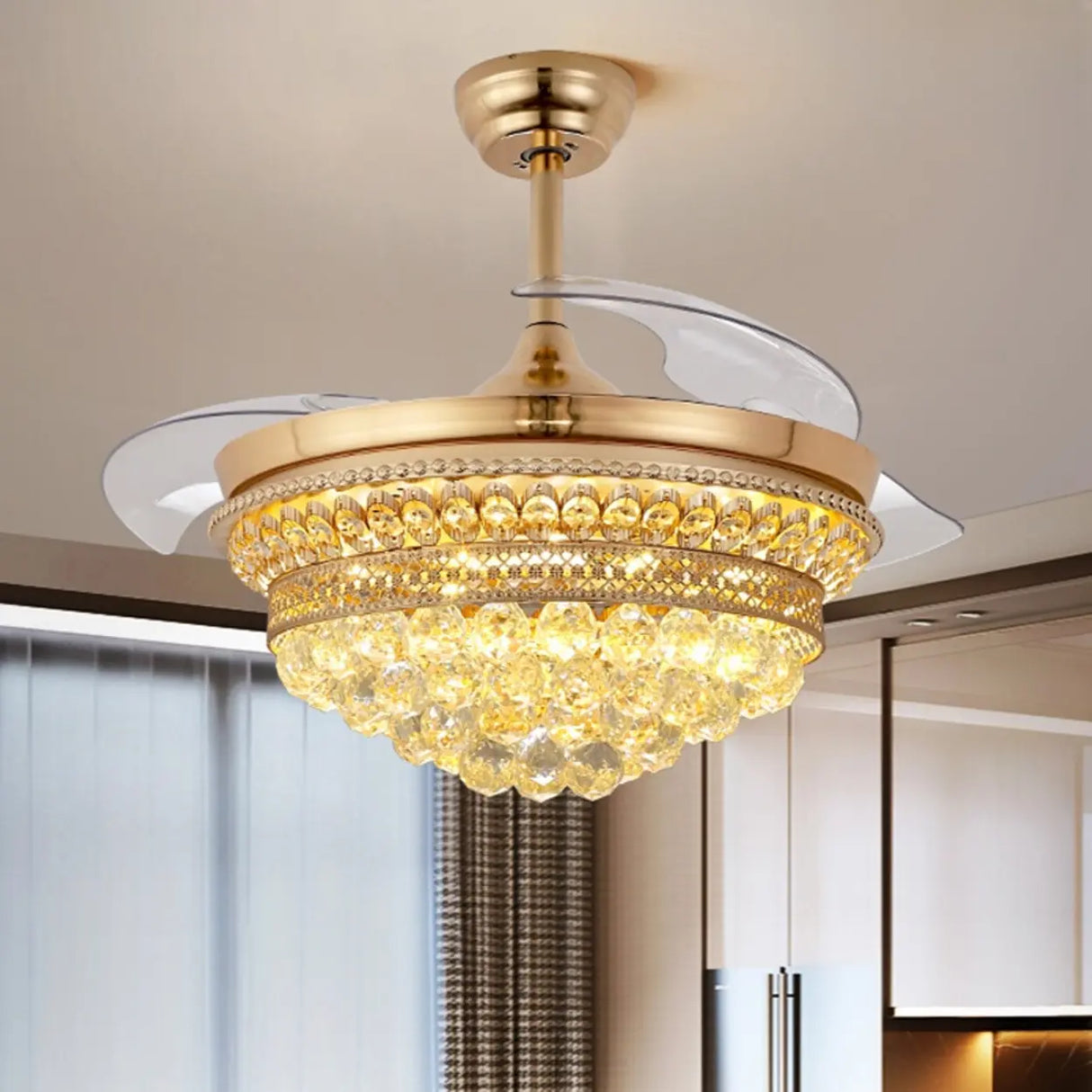Luxury Gold Crystal Bowl Ceiling Fan with LED Light Image - 3