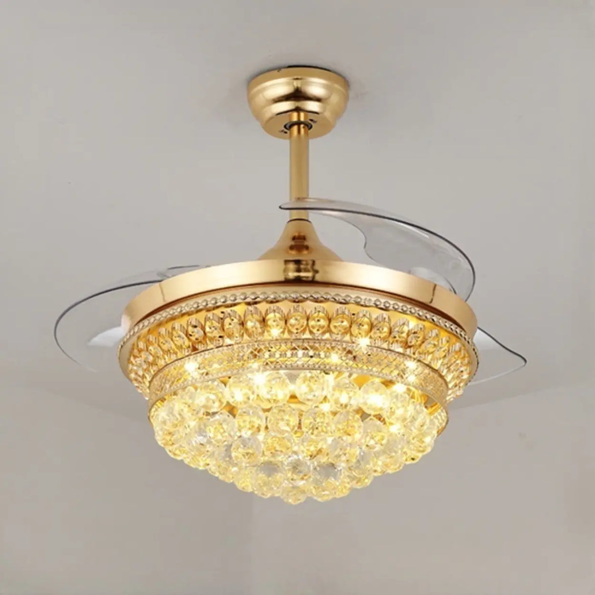 Luxury Gold Crystal Bowl Ceiling Fan with LED Light Image - 4