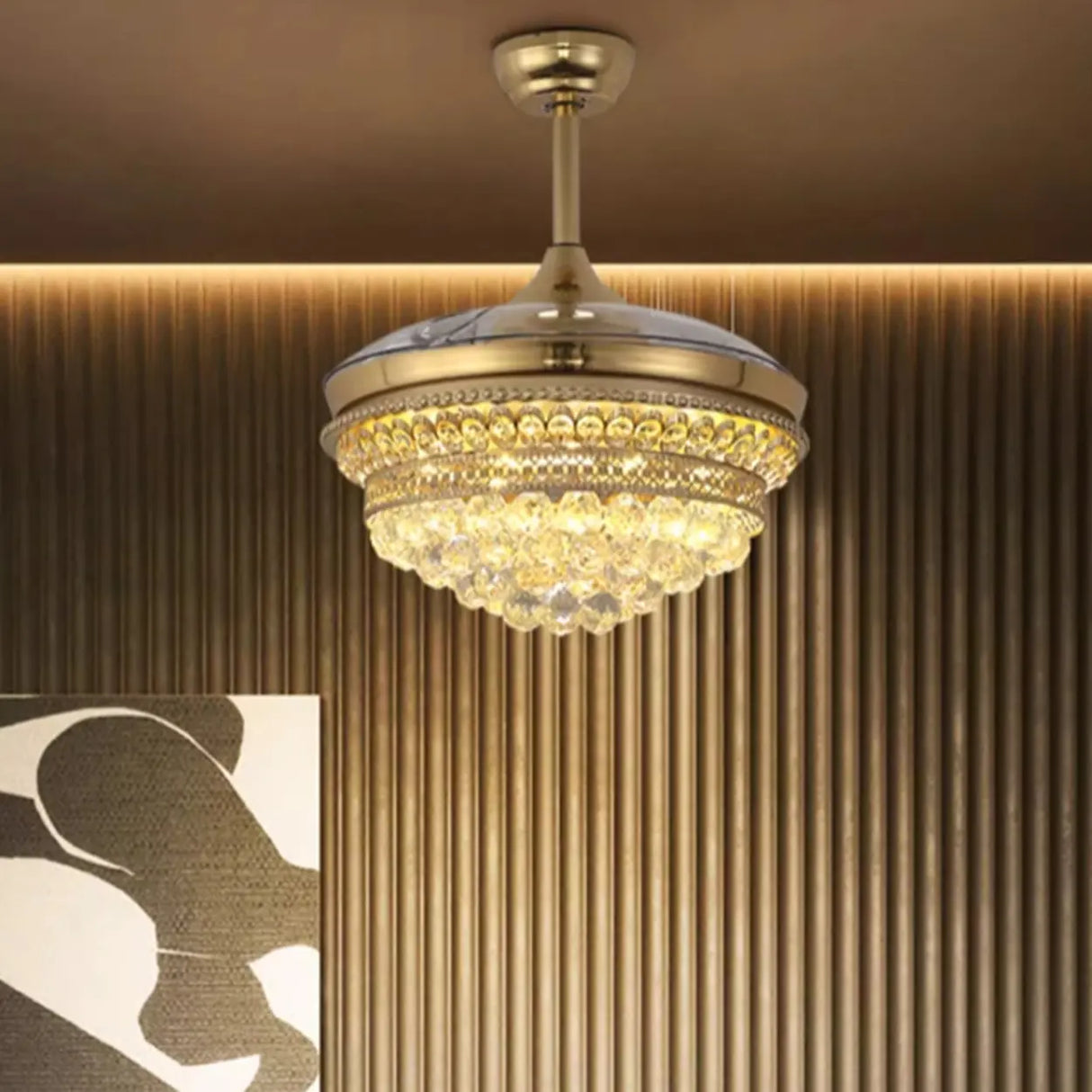 Luxury Gold Crystal Bowl Ceiling Fan with LED Light Image - 5