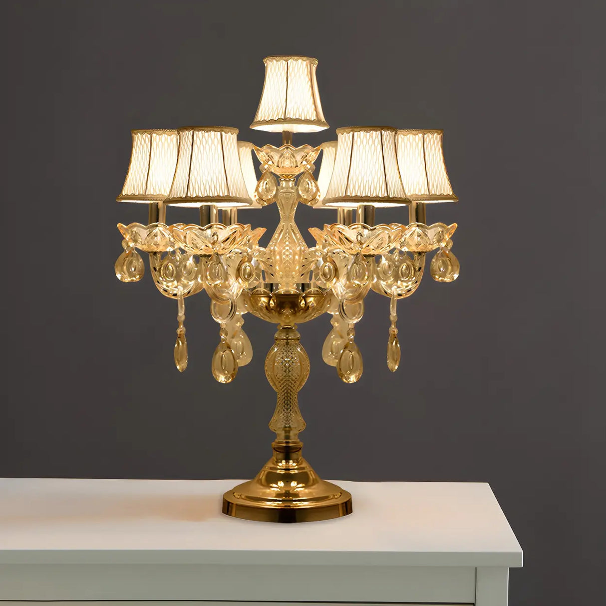 Luxury Gold Crystal Candelabra Multi-Light Table Lamp Image - 7