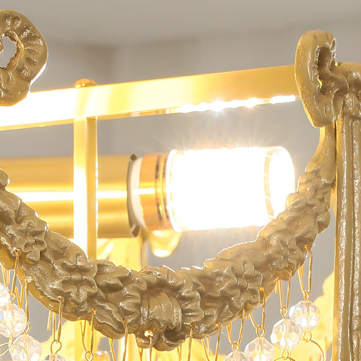 Luxury Gold Crystal Fringe Transparent Glass Chandelier Image - 11