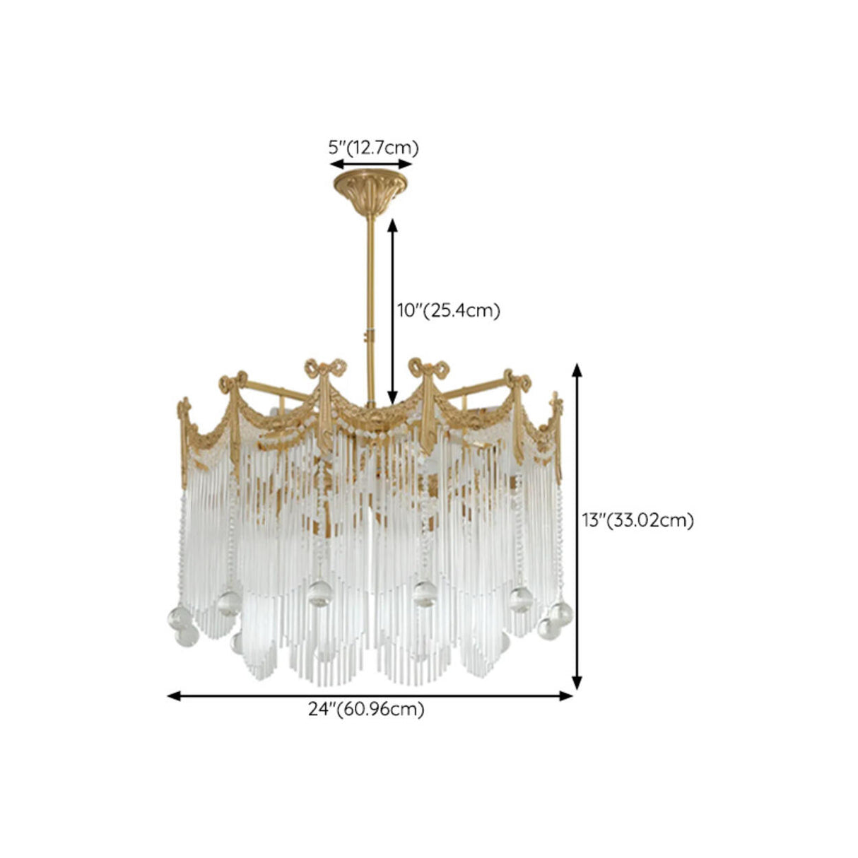 Luxury Gold Crystal Fringe Transparent Glass Chandelier Image - 13