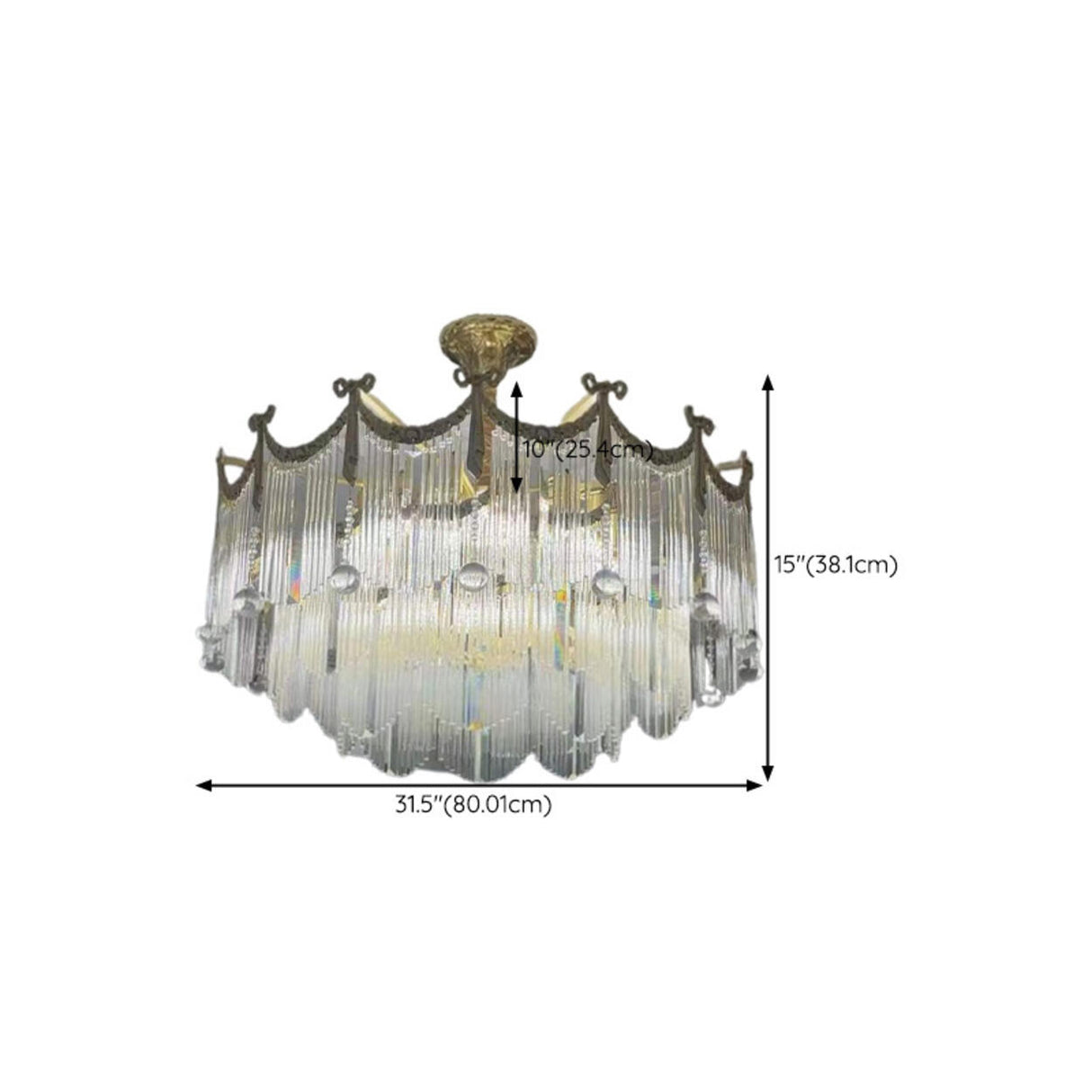 Luxury Gold Crystal Fringe Transparent Glass Chandelier Image - 14