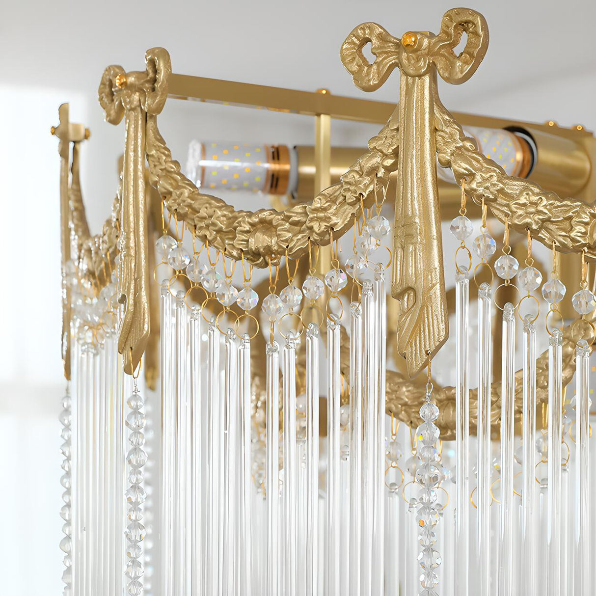 Luxury Gold Crystal Fringe Transparent Glass Chandelier Image - 5
