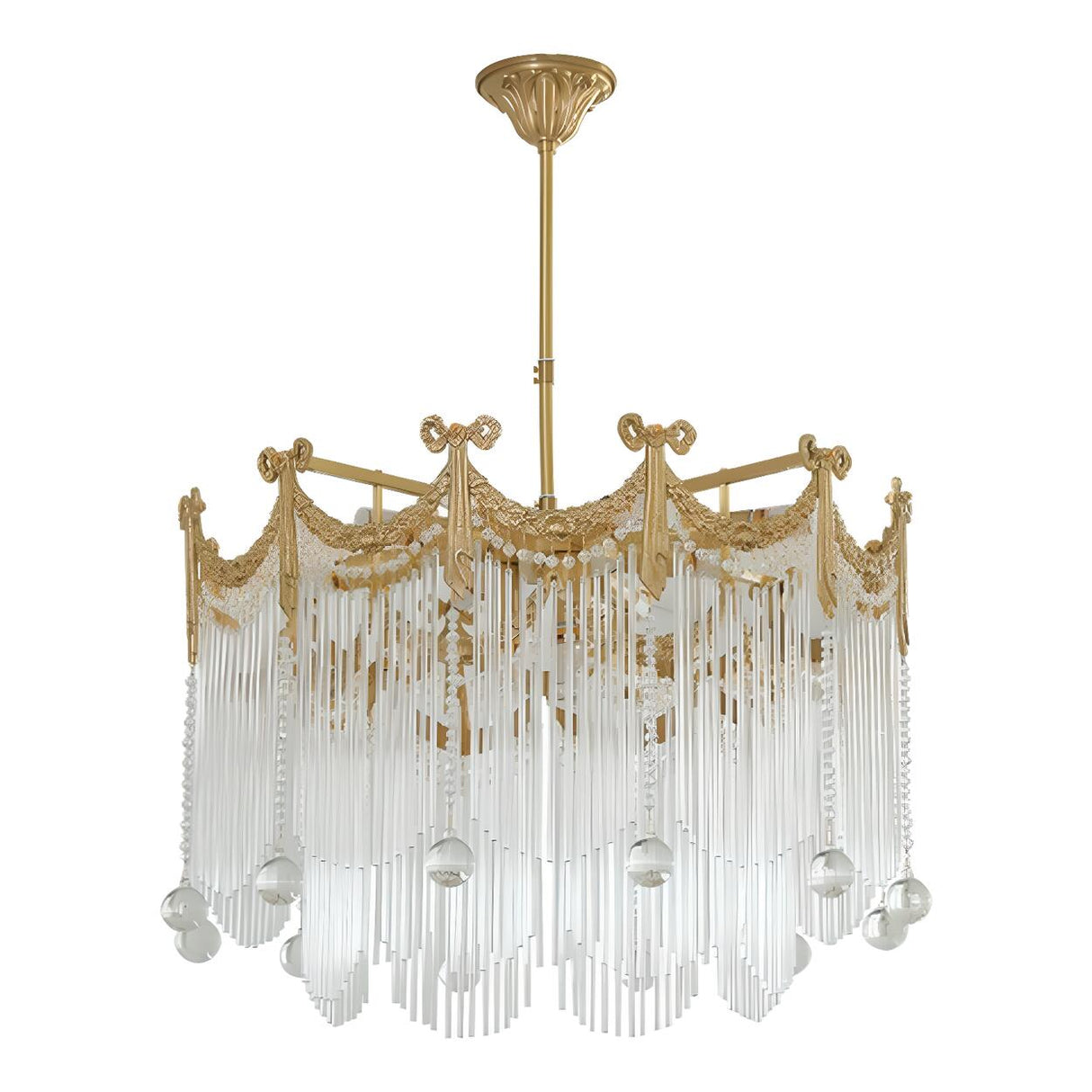 Luxury Gold Crystal Fringe Transparent Glass Chandelier Image - 7