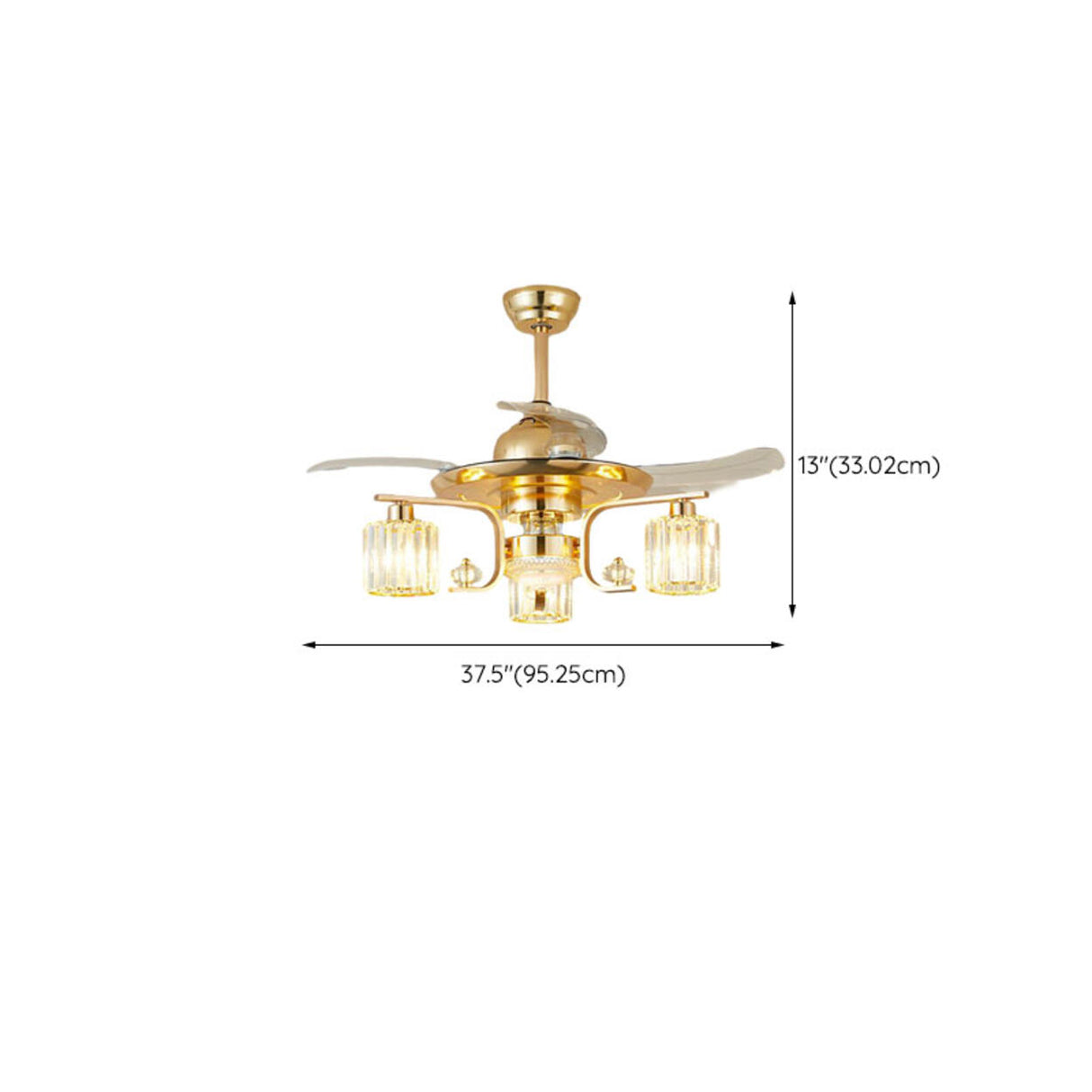 Luxury Gold Crystal Windmill Chandelier Fan with Light