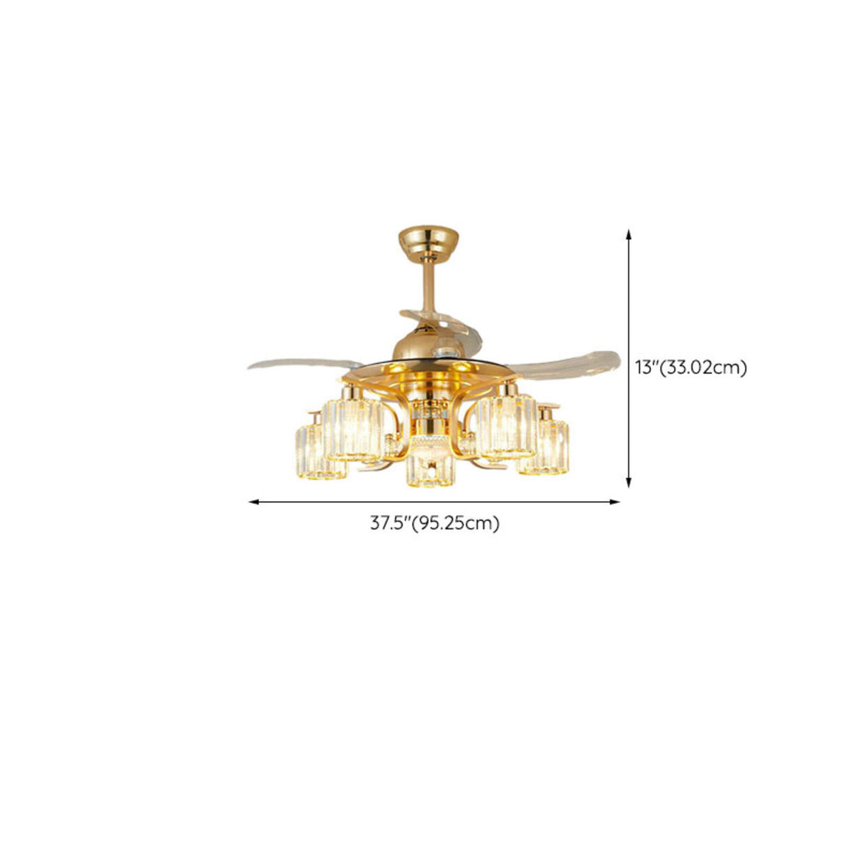 Luxury Gold Crystal Windmill Chandelier Fan with Light Image - 14