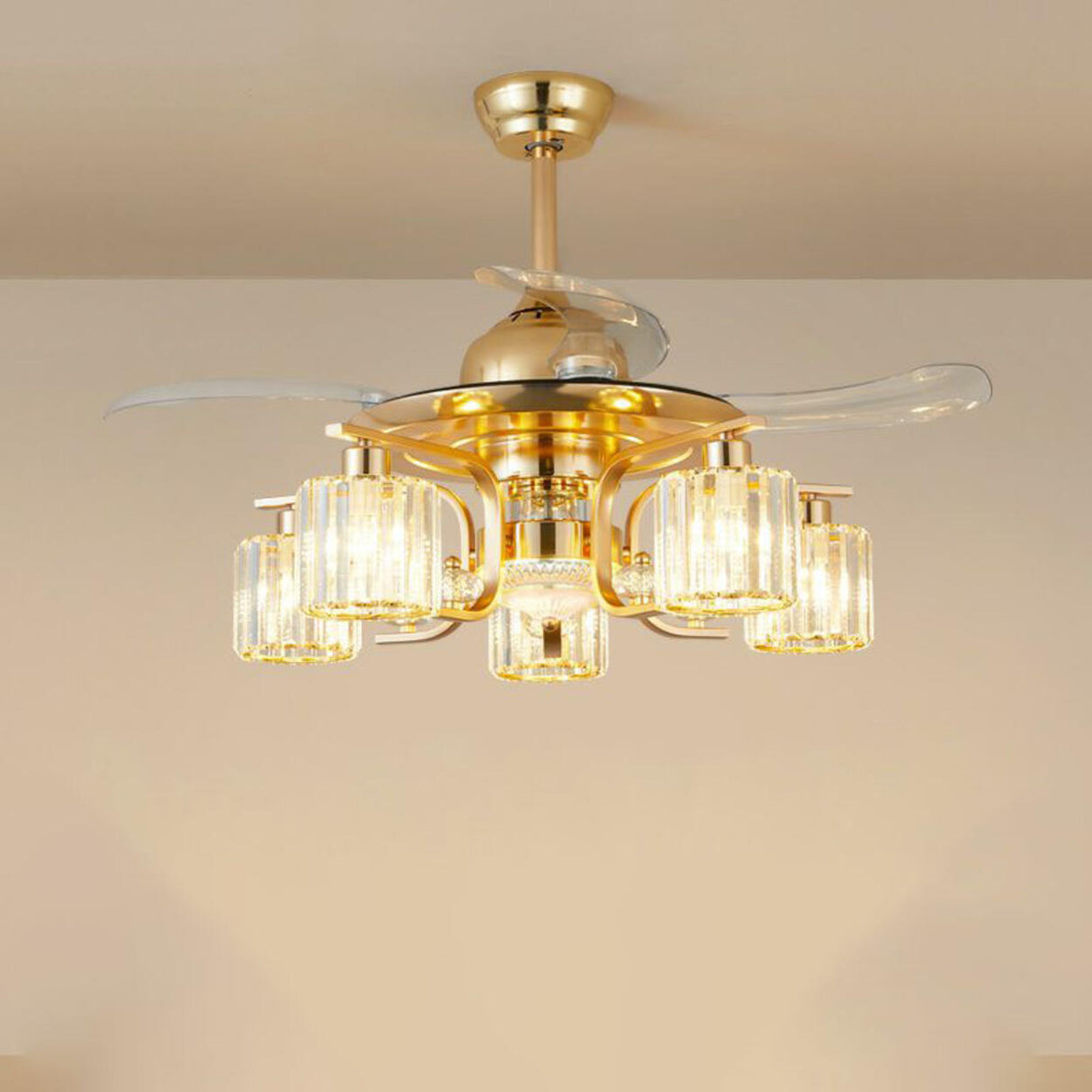 Luxury Gold Crystal Windmill Chandelier Fan with Light Image - 3