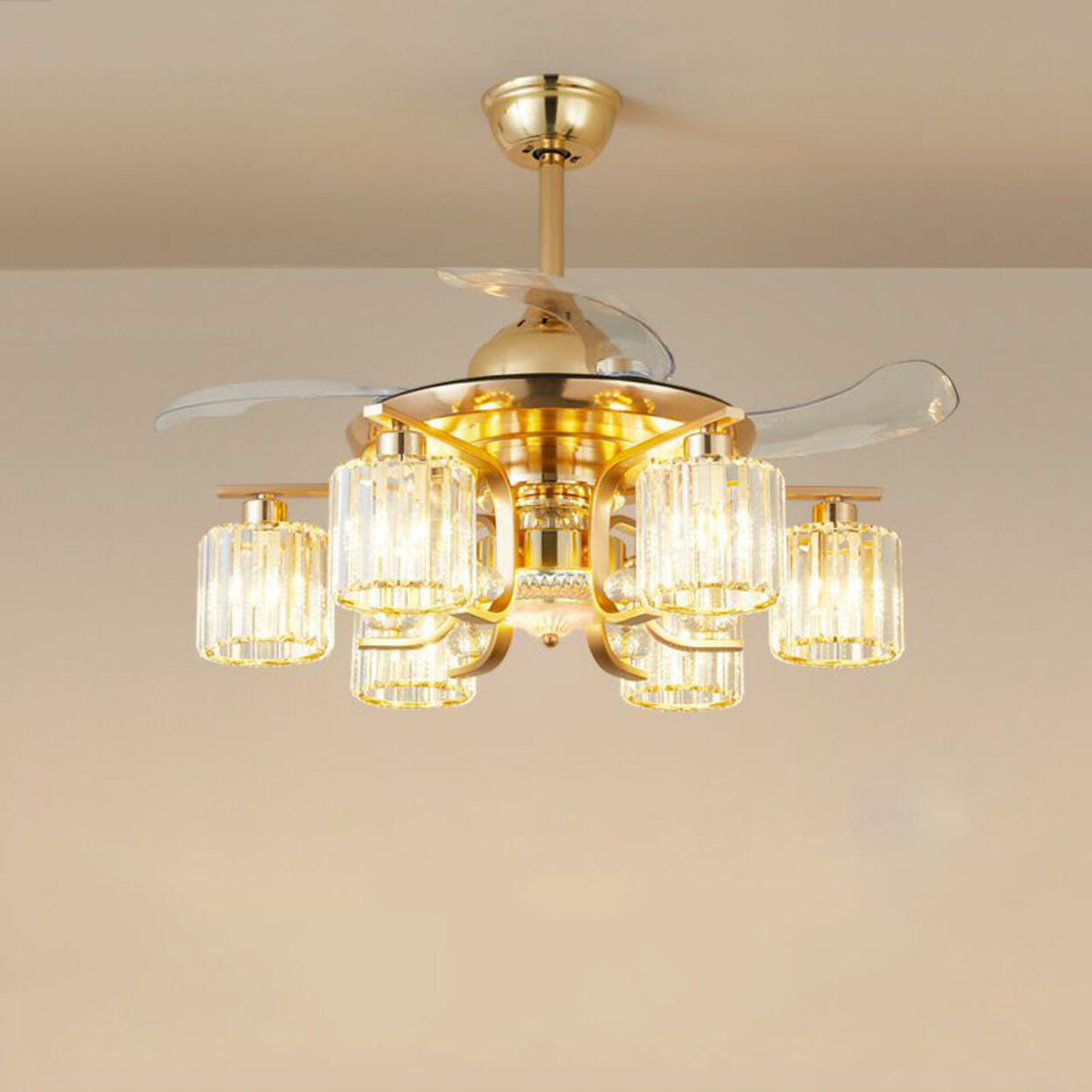 Luxury Gold Crystal Windmill Chandelier Fan with Light Image - 5