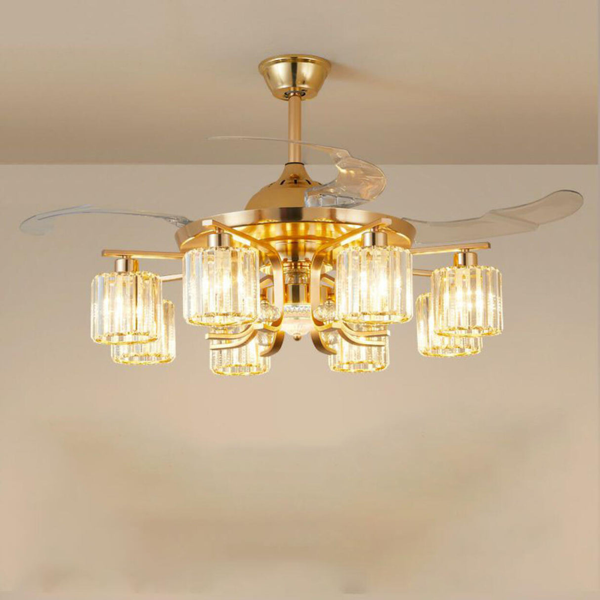 Luxury Gold Crystal Windmill Chandelier Fan with Light Image - 7