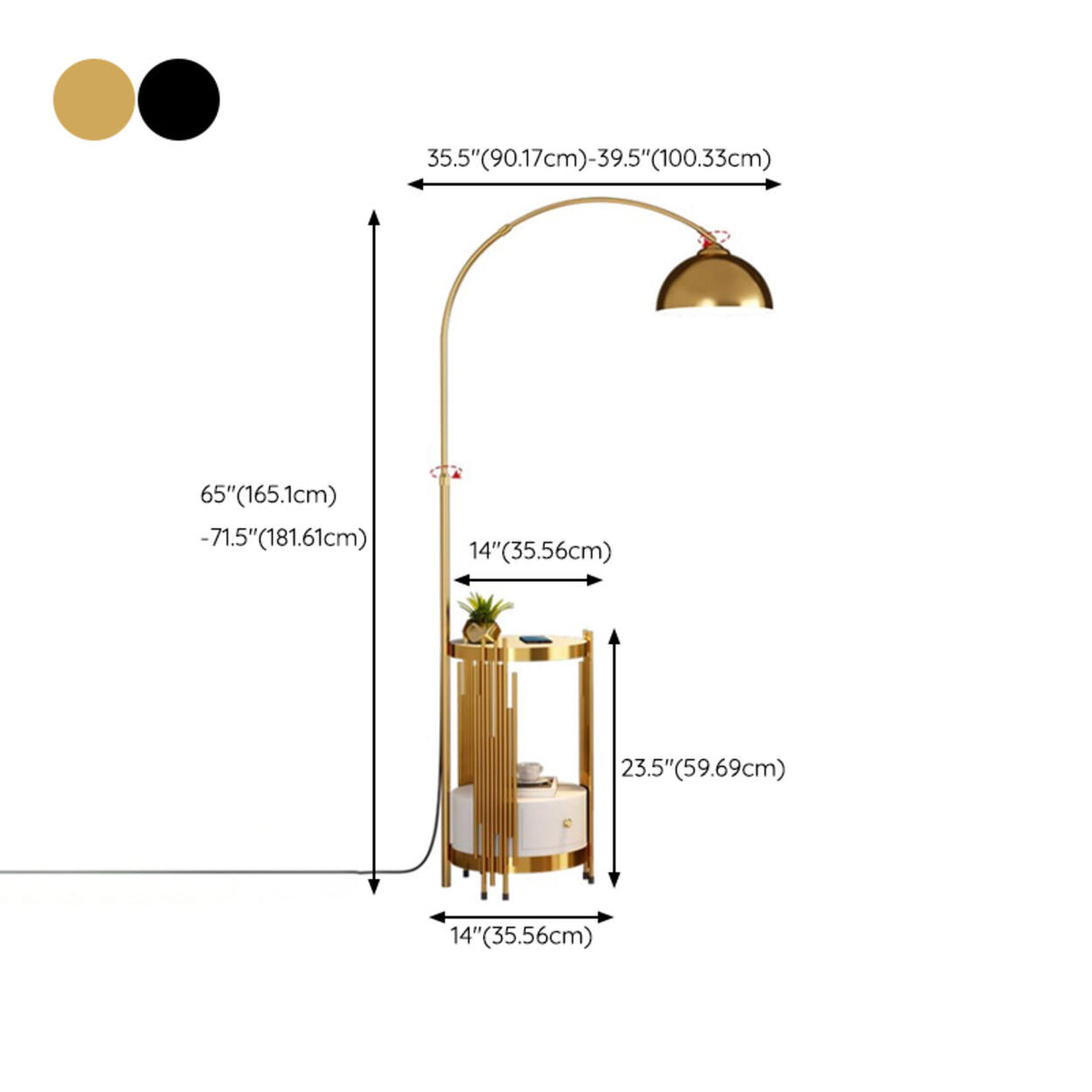 Luxury Gold Dome Modern Arced Side Table Floor Light