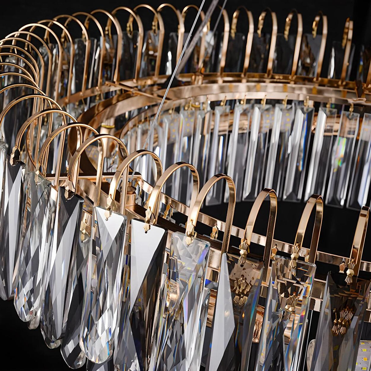 Luxury Gold Drum Circula Crystal Teardrop Chandelier Image - 11