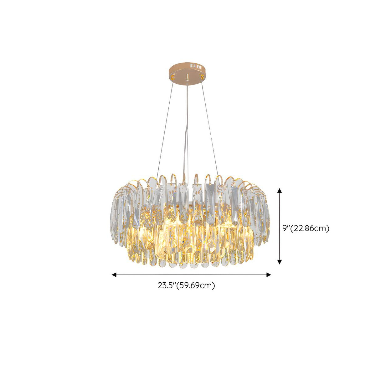 Luxury Gold Drum Circula Crystal Teardrop Chandelier Image - 13