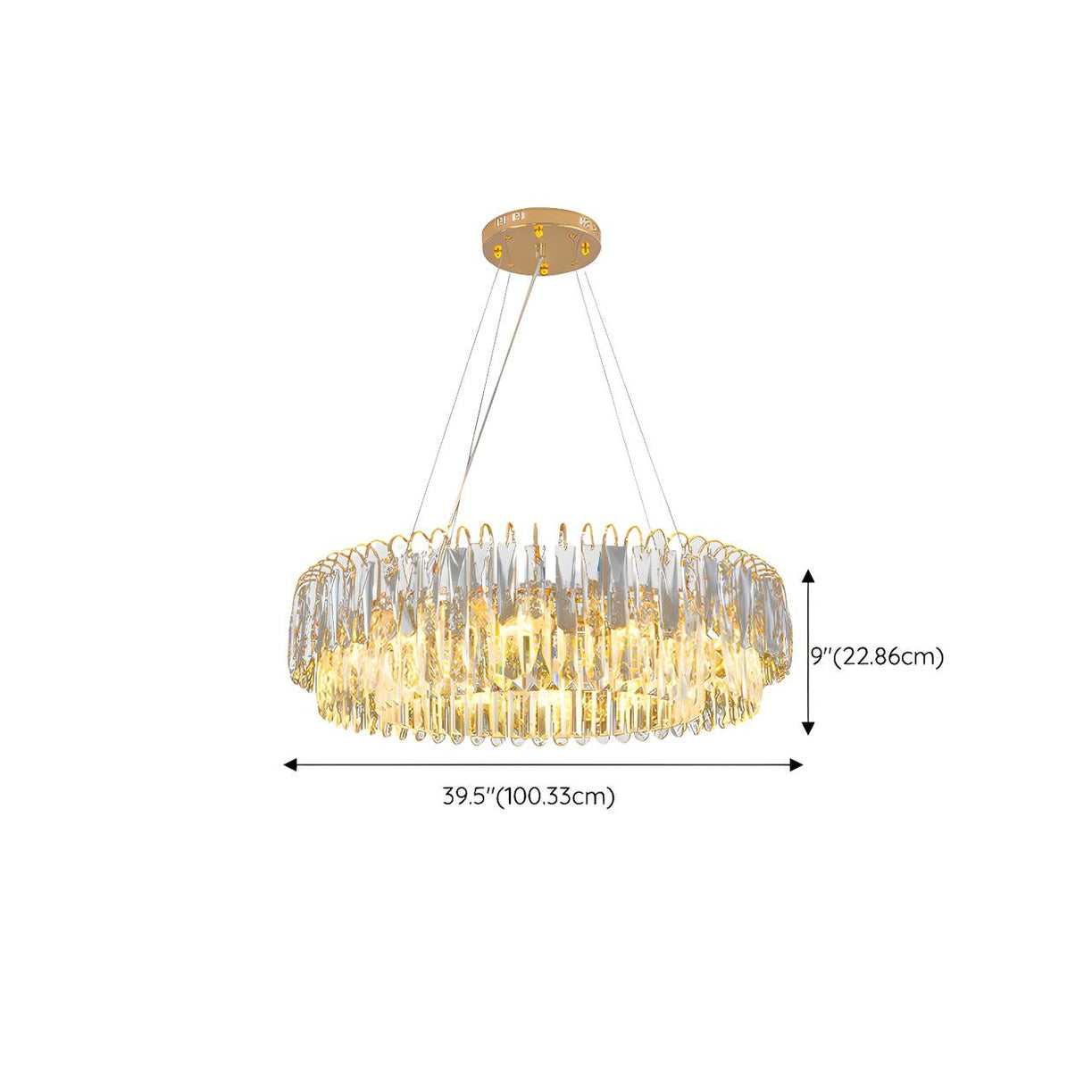 Luxury Gold Drum Circula Crystal Teardrop Chandelier Image - 15