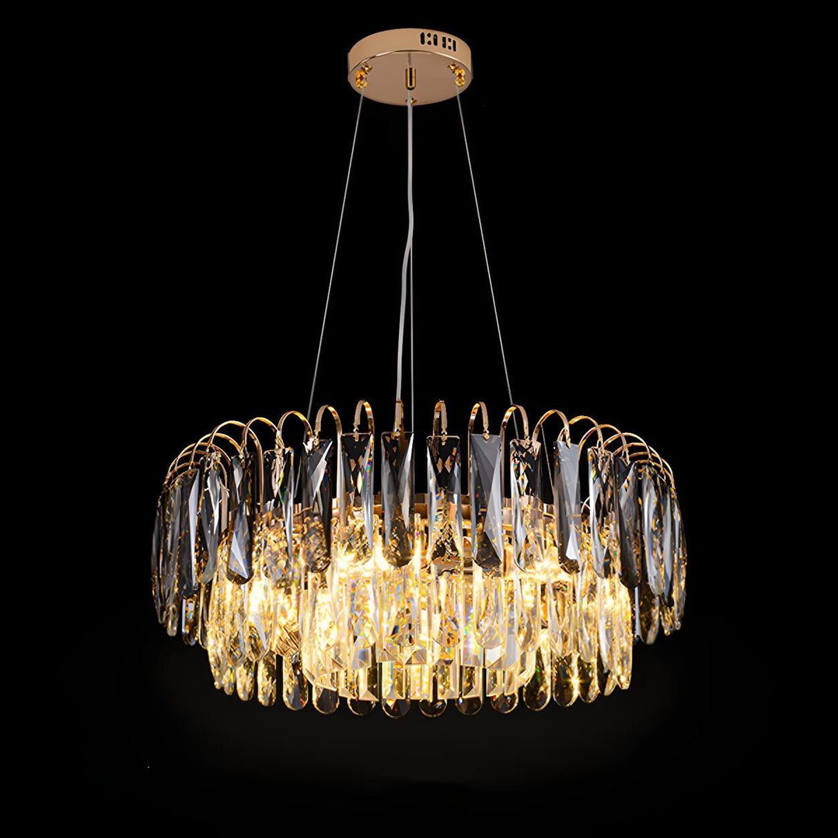 Luxury Gold Drum Circula Crystal Teardrop Chandelier Image - 3