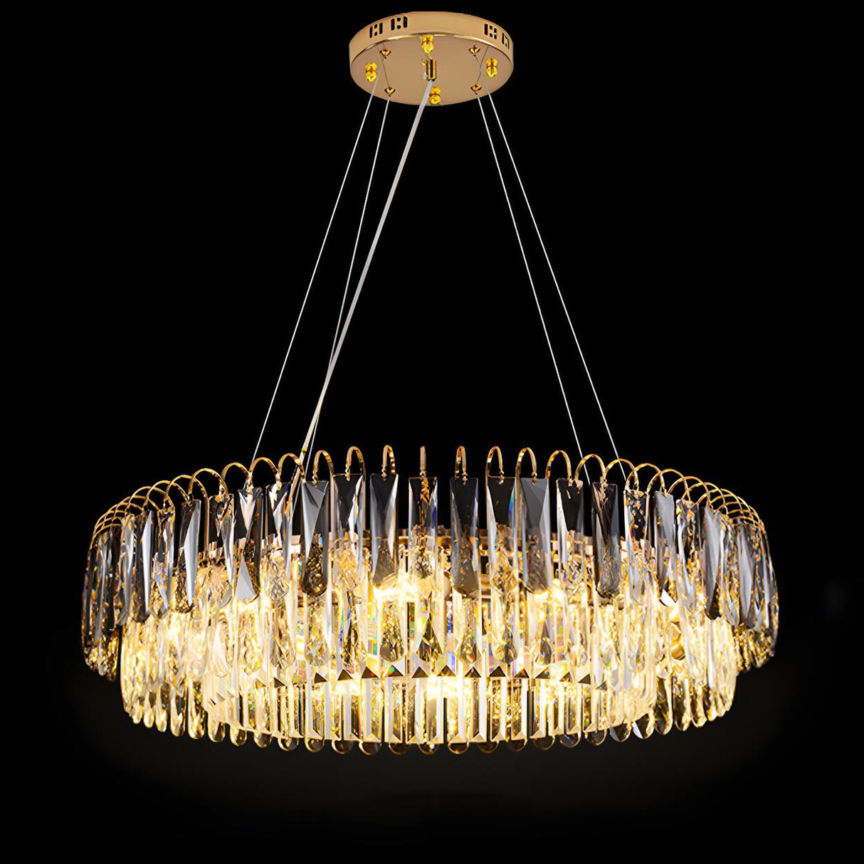 Luxury Gold Drum Circula Crystal Teardrop Chandelier Image - 5