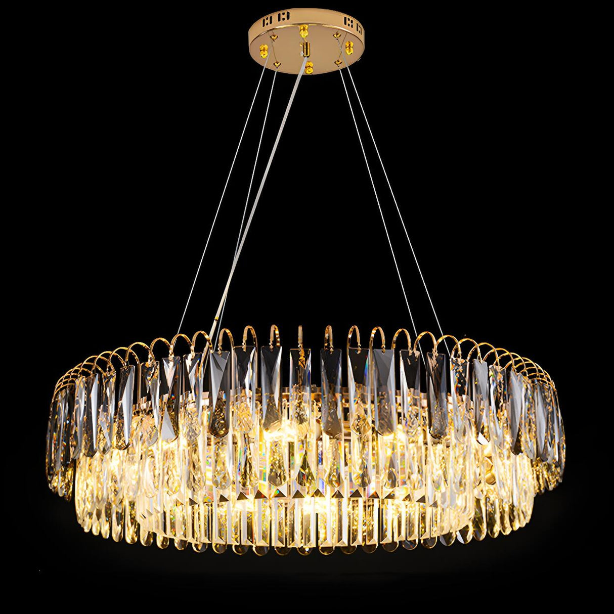 Luxury Gold Drum Circula Crystal Teardrop Chandelier Image - 7