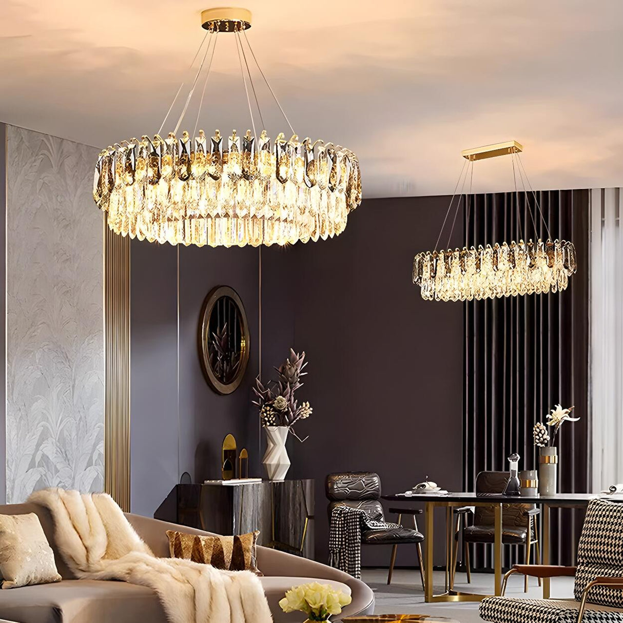 Luxury Gold Drum Circula Crystal Teardrop Chandelier Image - 8