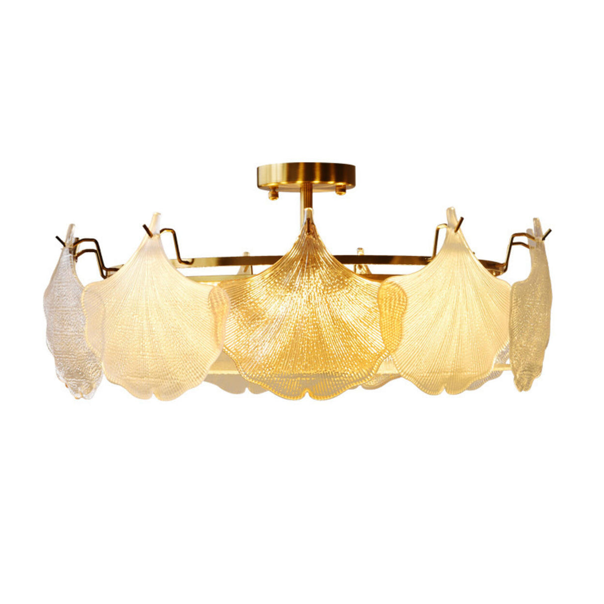 Luxury Gold Leaf Semi-Flush Mount Lamp Living Room Image - 5