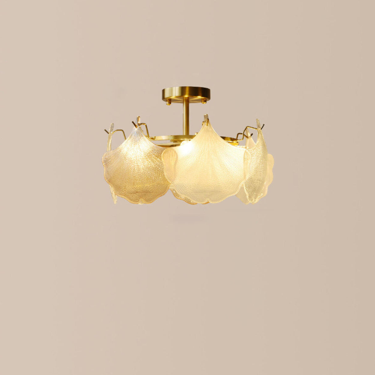 Luxury Gold Leaf Semi-Flush Mount Lamp Living Room Image - 6