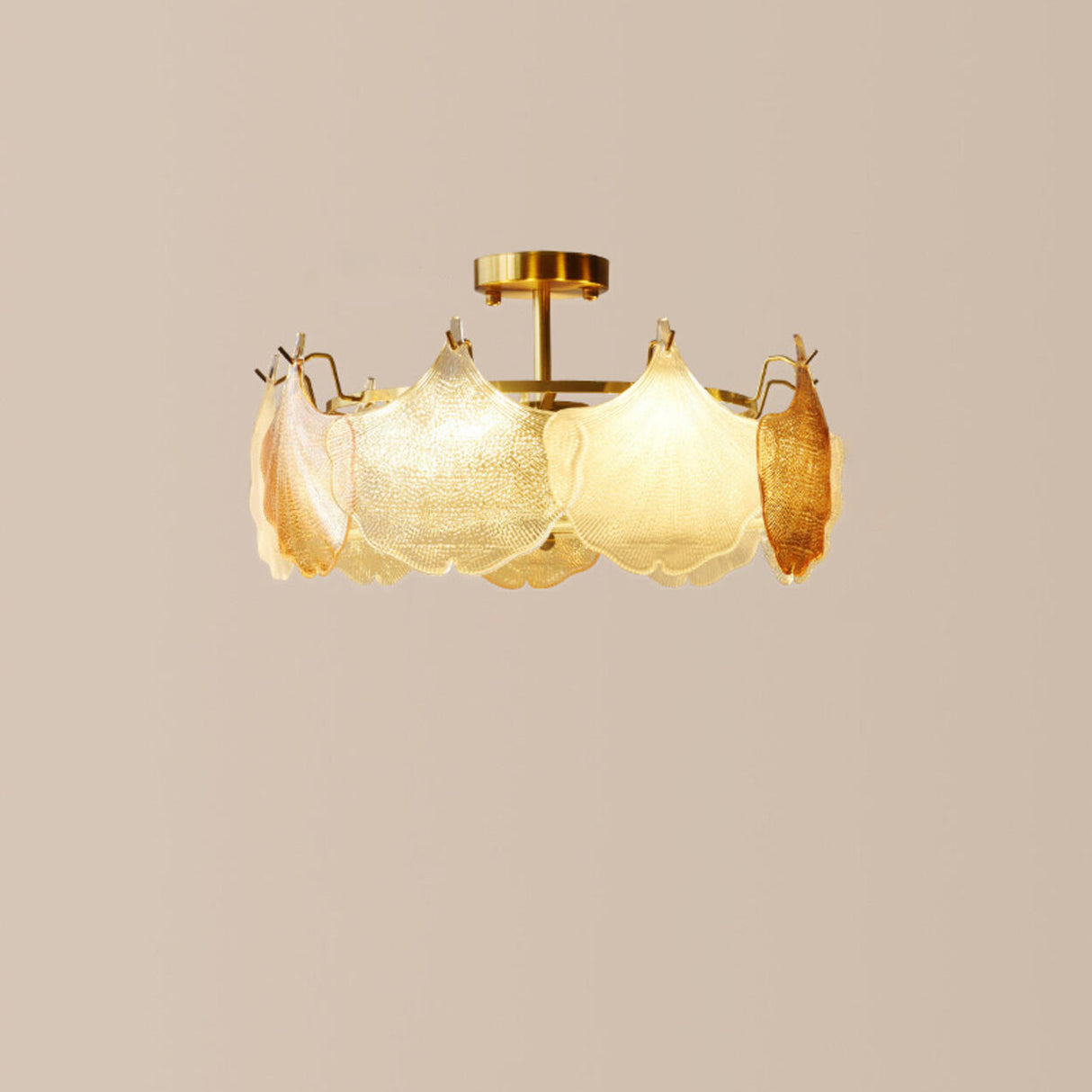 Luxury Gold Leaf Semi-Flush Mount Lamp Living Room Image - 7