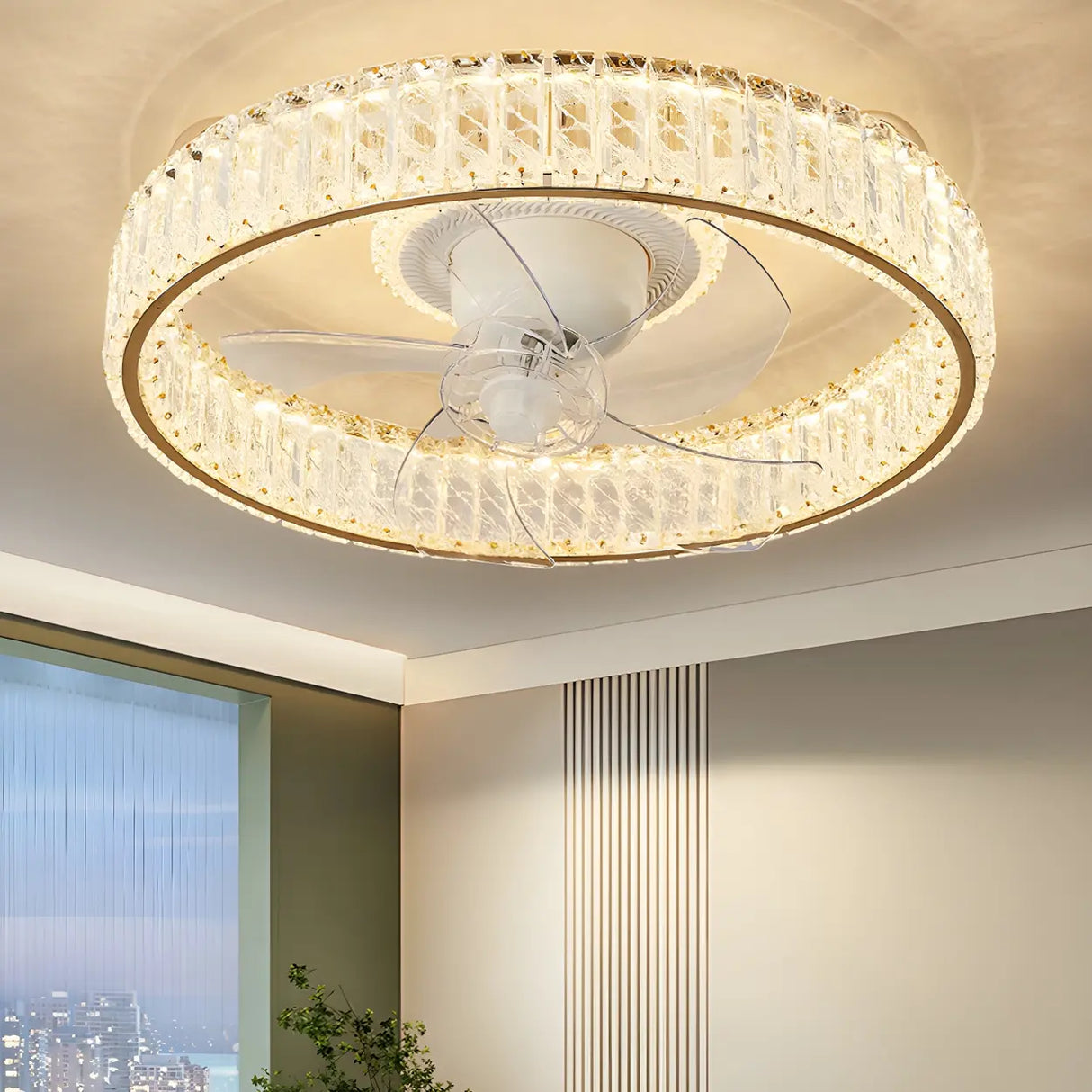 Luxury Gold Round Crystal Ceiling Fan with LED Light Image - 4
