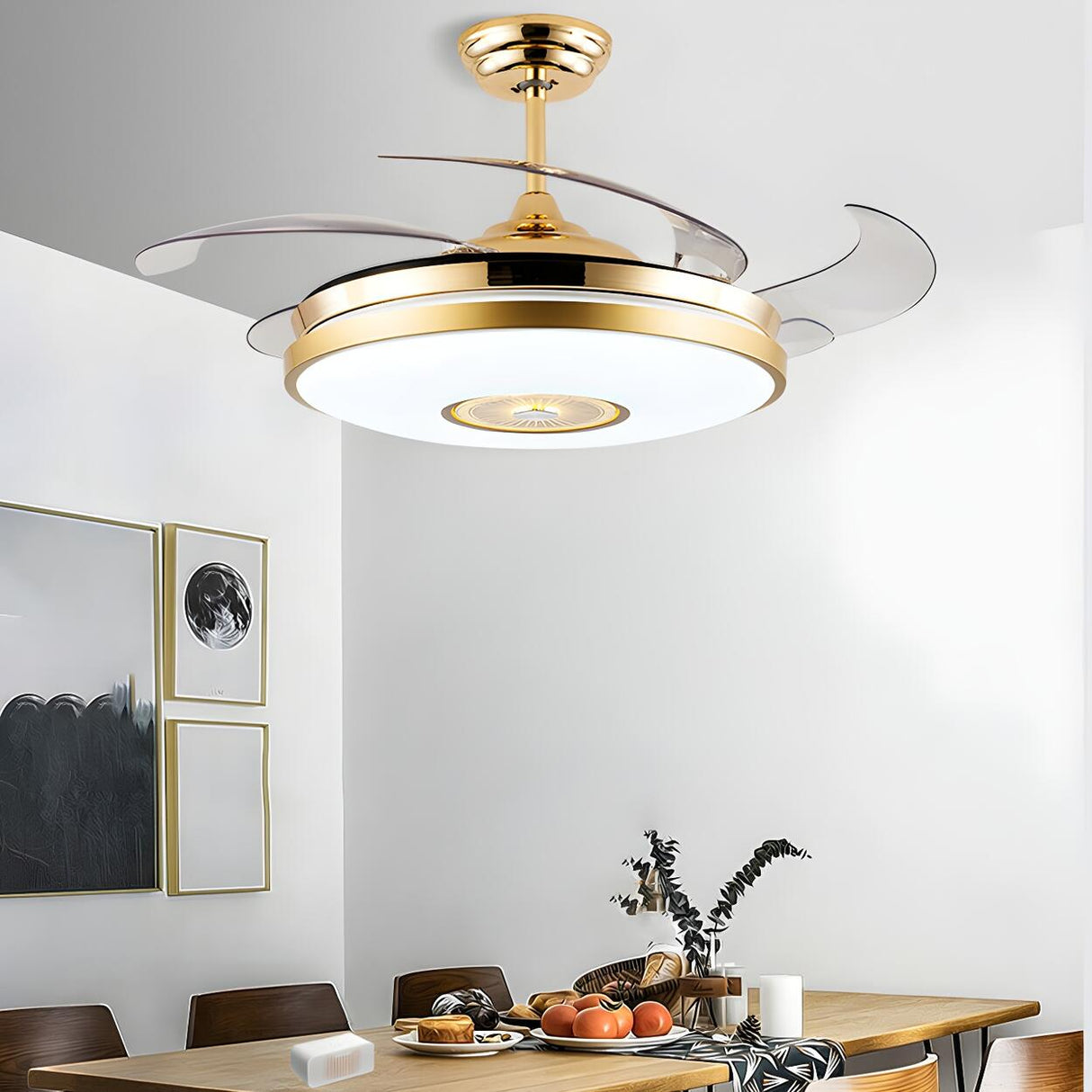 Luxury Gold Round Modern Metal Ceiling Fan with Light Image - 4