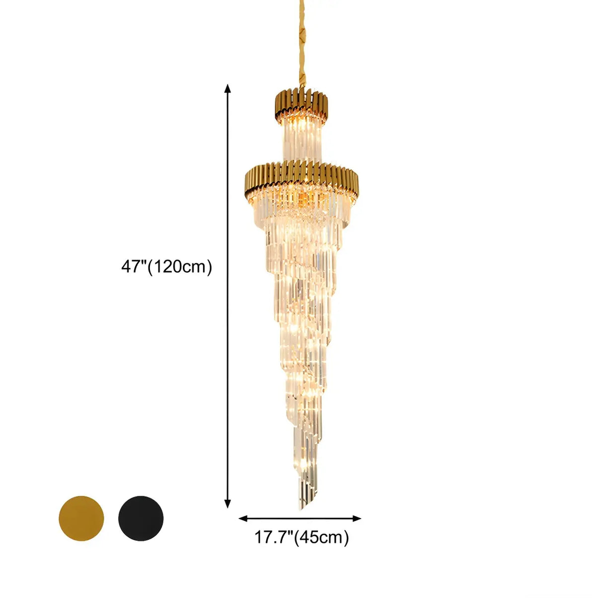 Luxury Gold Spiral Tiered Crystal Prism Chandelier