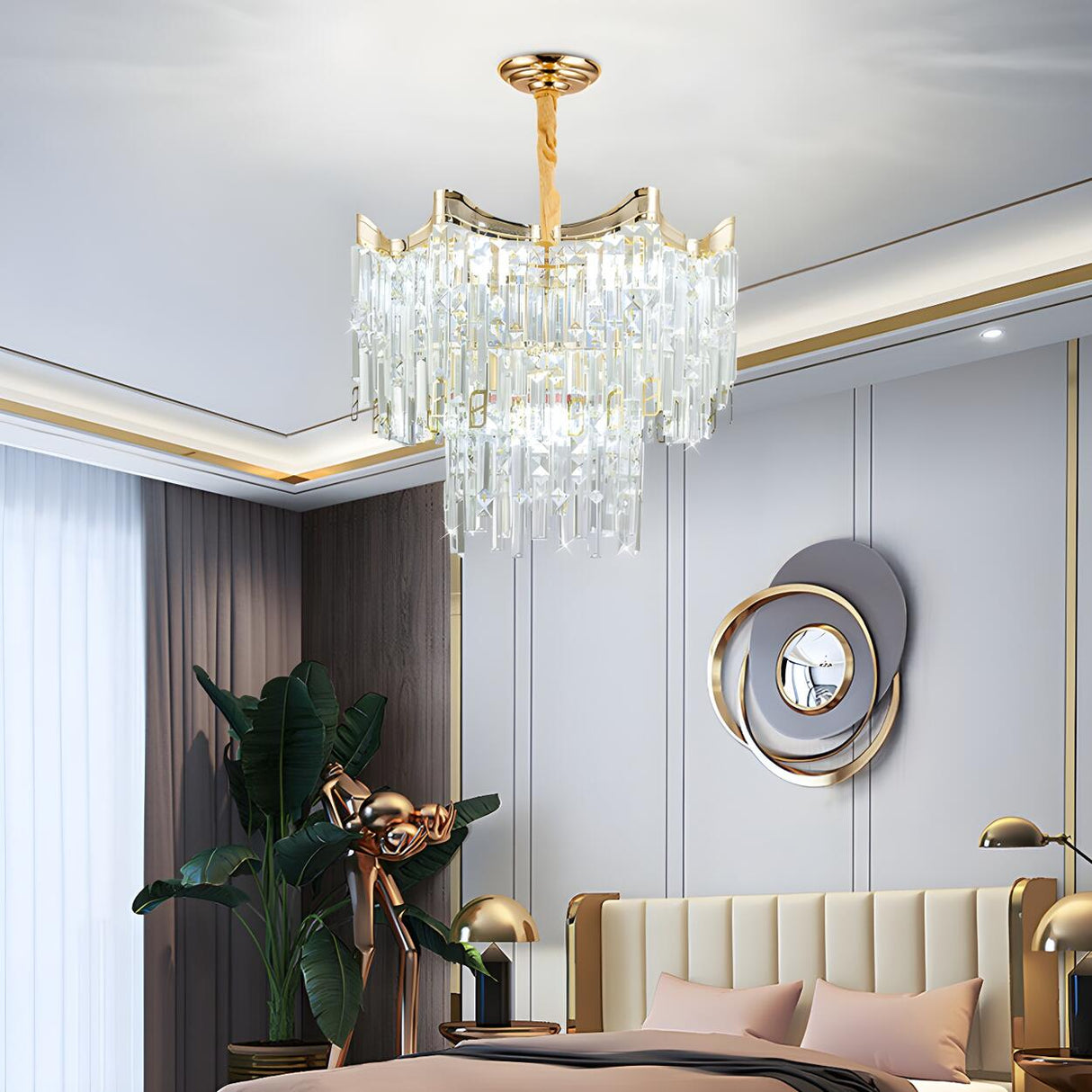 Luxury Gold Tiered Waterfall Crystal Chandelier Image - 11