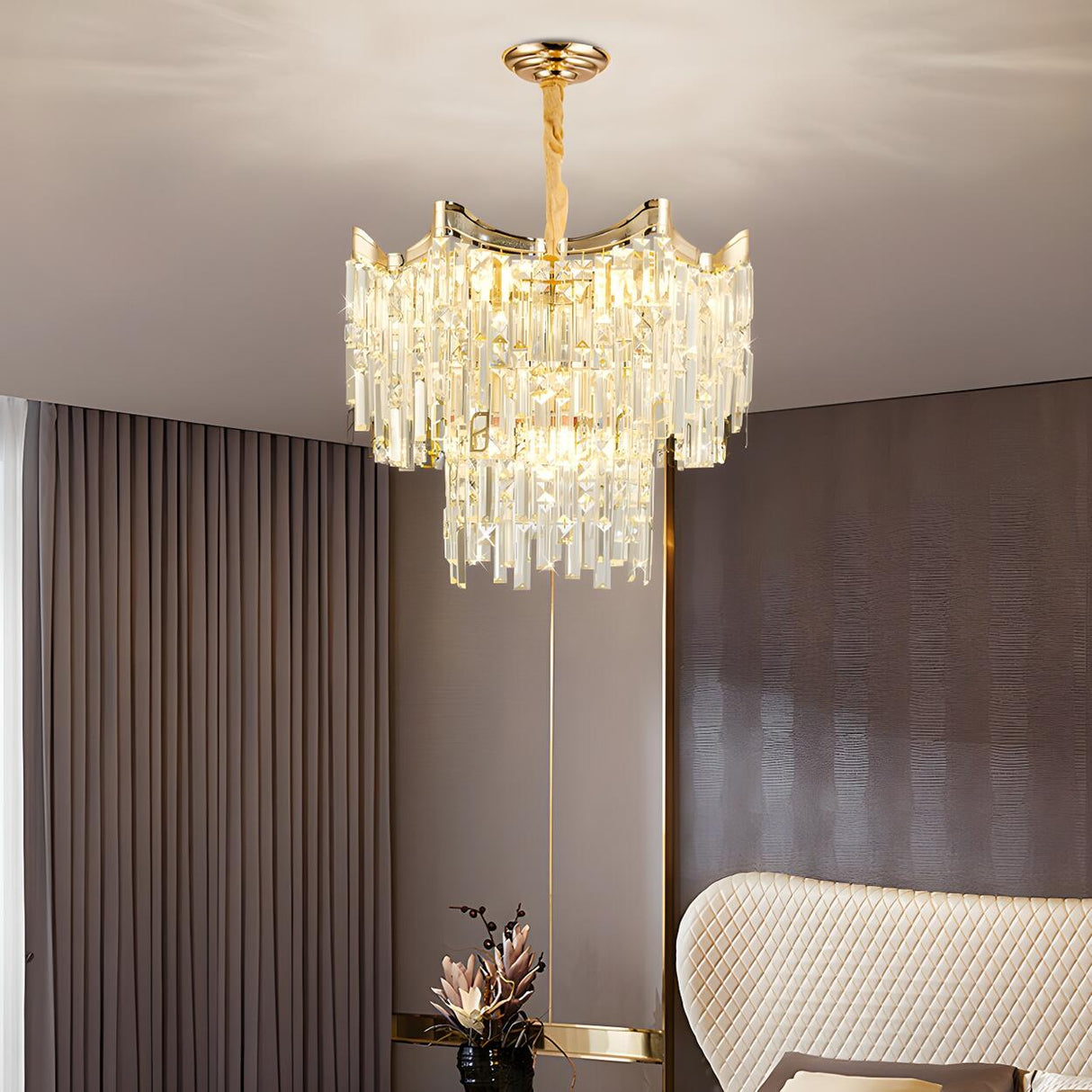 Luxury Gold Tiered Waterfall Crystal Chandelier Image - 12