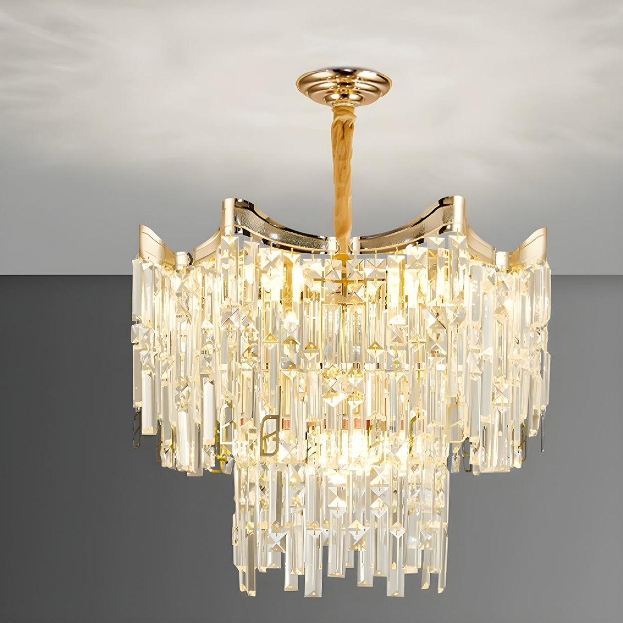 Luxury Gold Tiered Waterfall Crystal Chandelier Image - 2