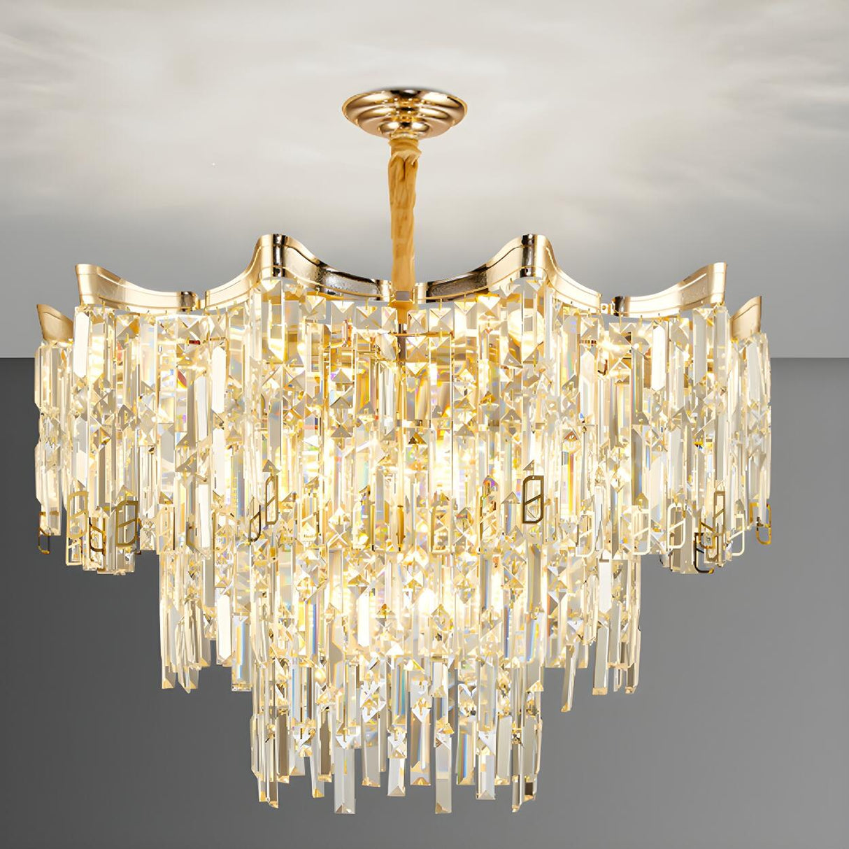 Luxury Gold Tiered Waterfall Crystal Chandelier Image - 3