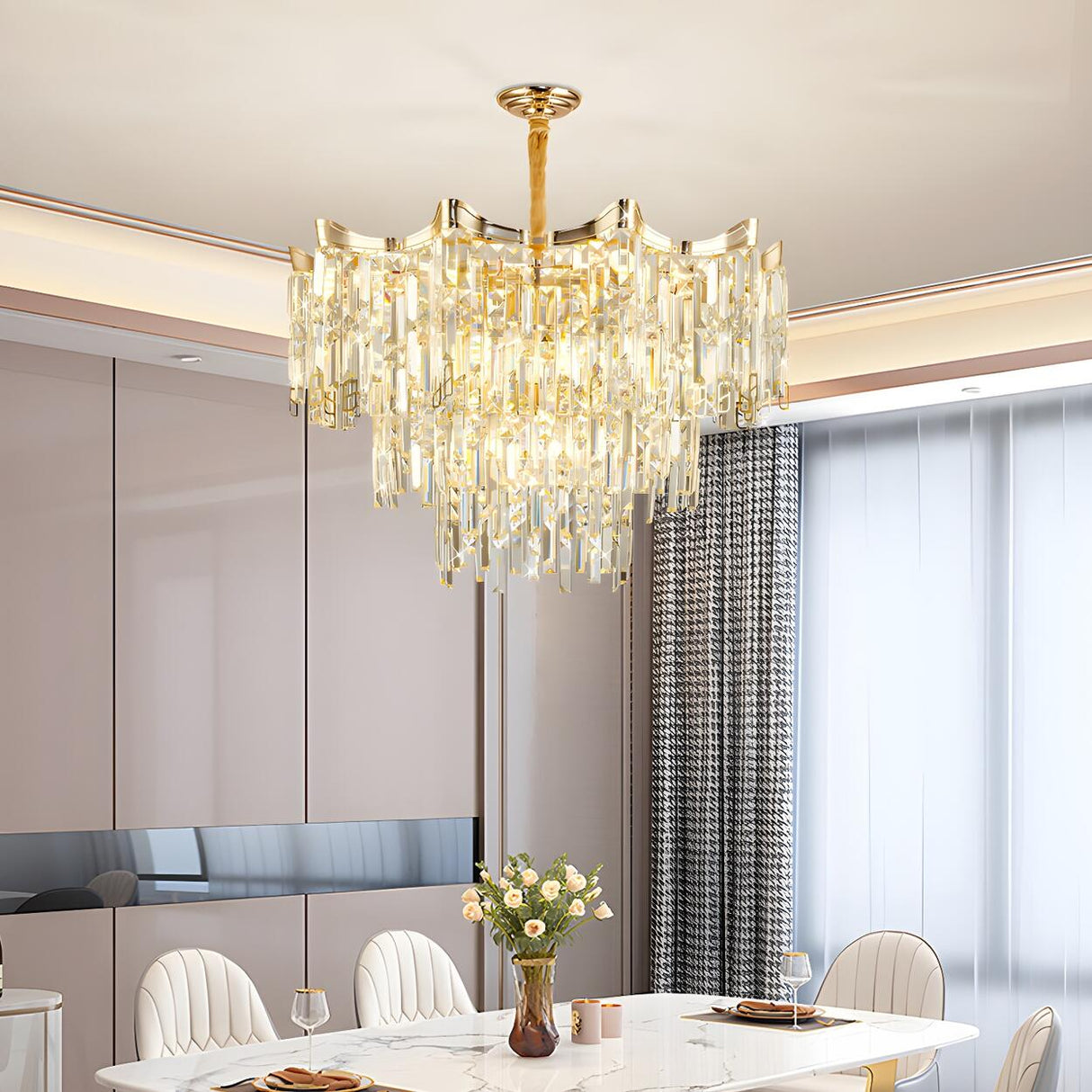 Luxury Gold Tiered Waterfall Crystal Chandelier Image - 4