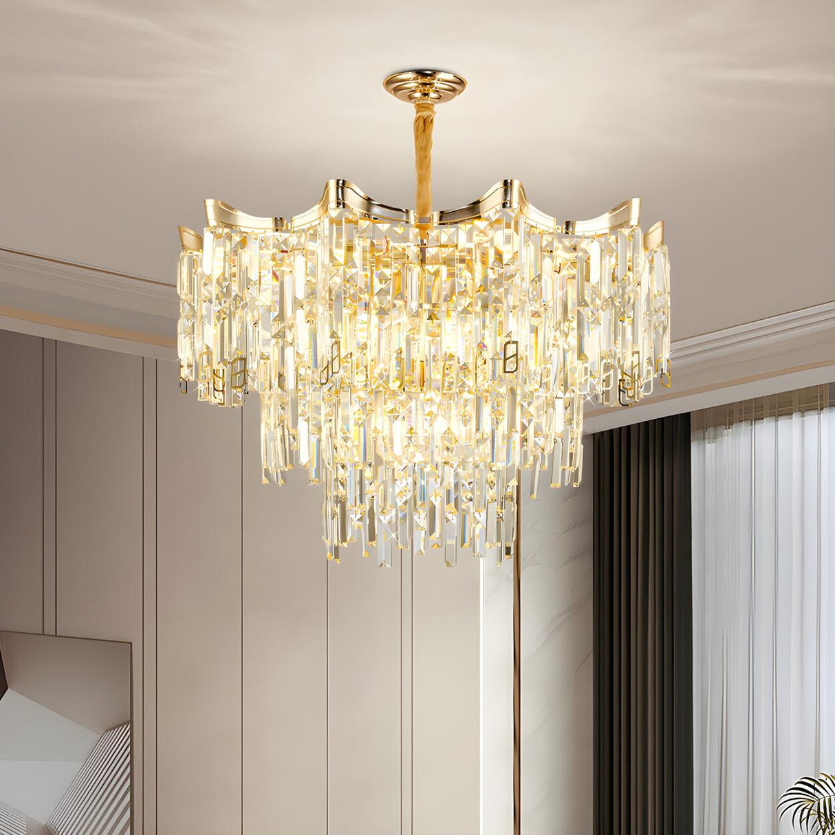 Luxury Gold Tiered Waterfall Crystal Chandelier Image - 5