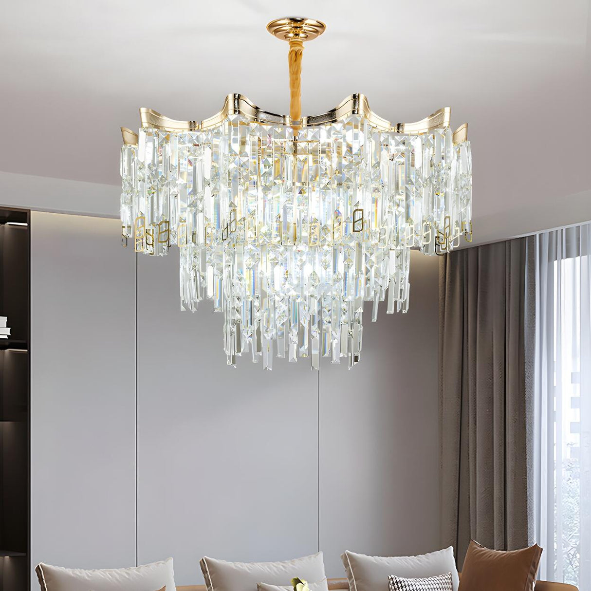 Luxury Gold Tiered Waterfall Crystal Chandelier Image - 6
