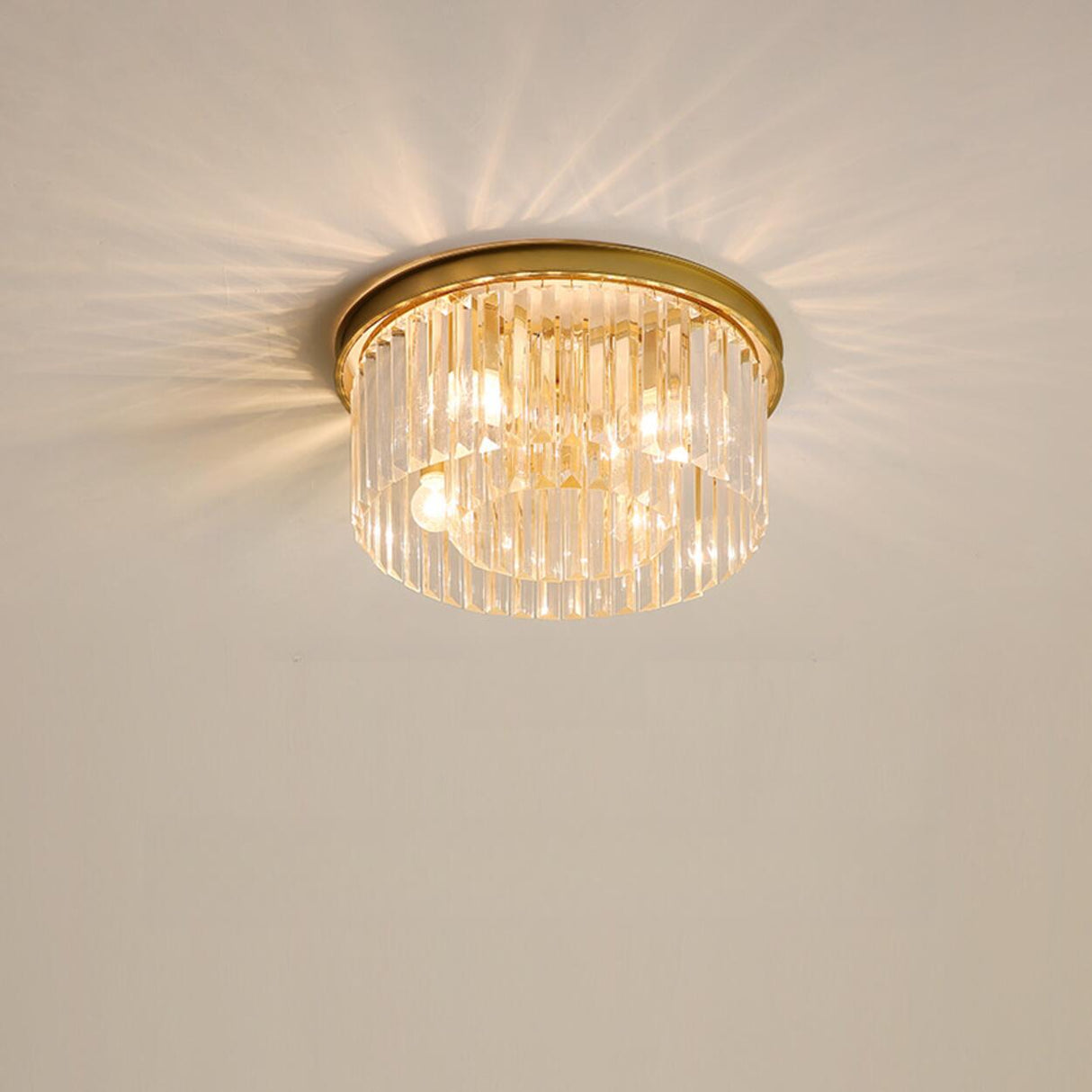 Luxury Gold Two-layer Crystal Strip Flush Mount Light Image - 10