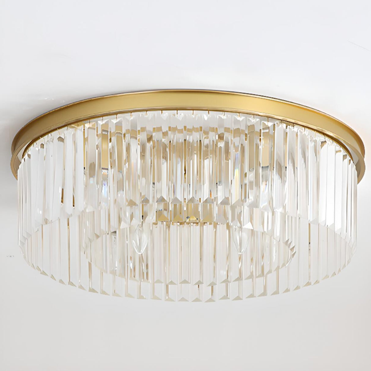 Luxury Gold Two-layer Crystal Strip Flush Mount Light Image - 11