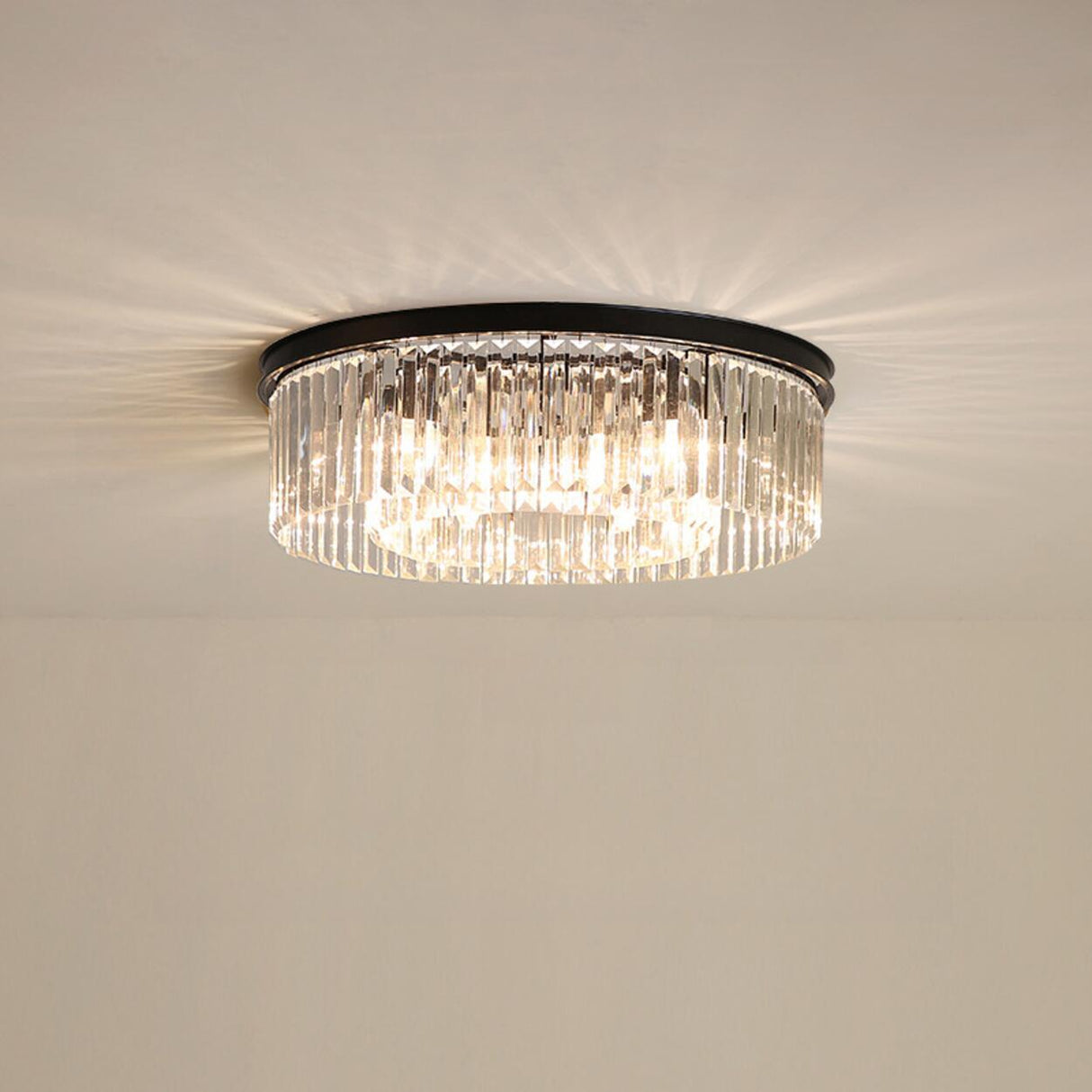 Luxury Gold Two-layer Crystal Strip Flush Mount Light Image - 7