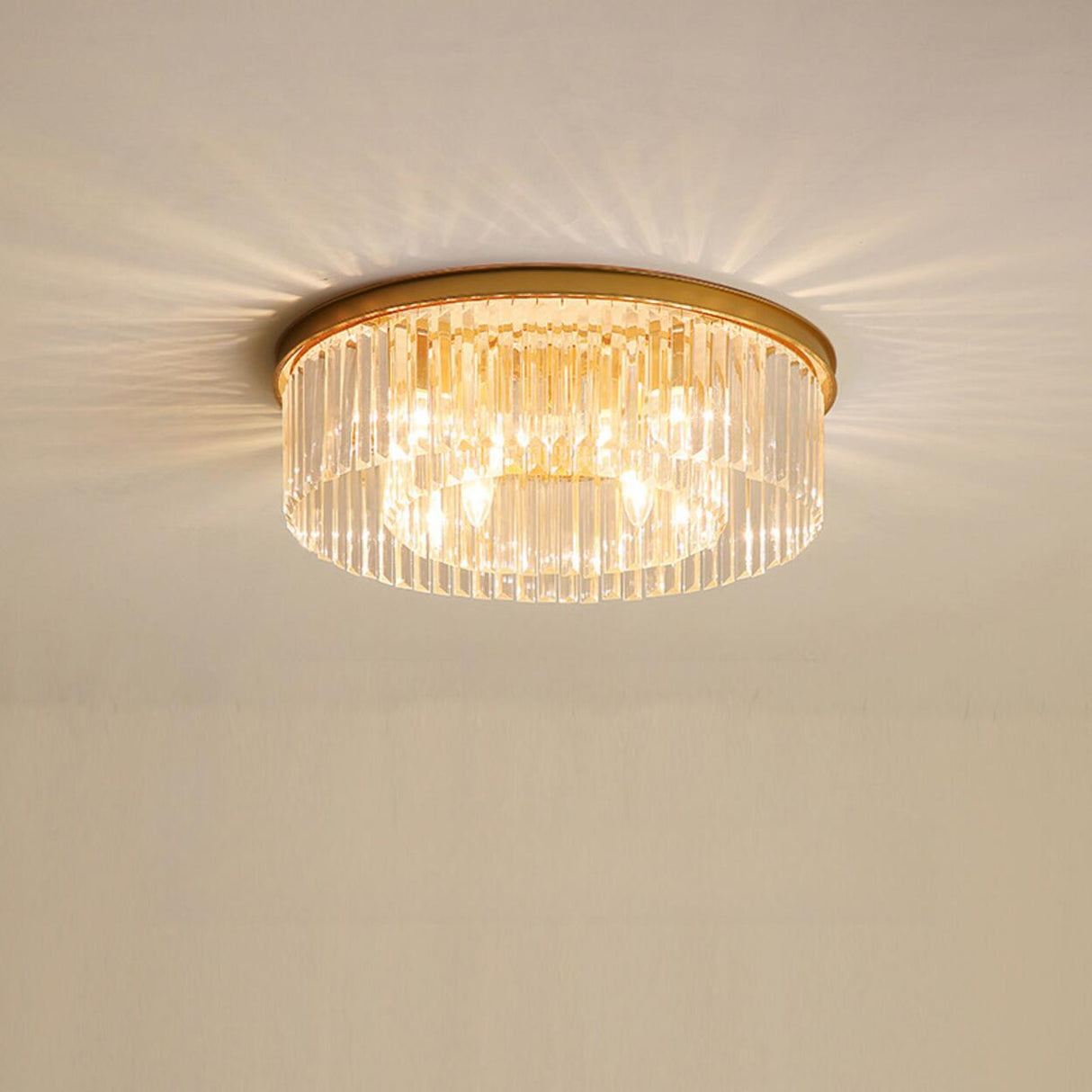 Luxury Gold Two-layer Crystal Strip Flush Mount Light Image - 8