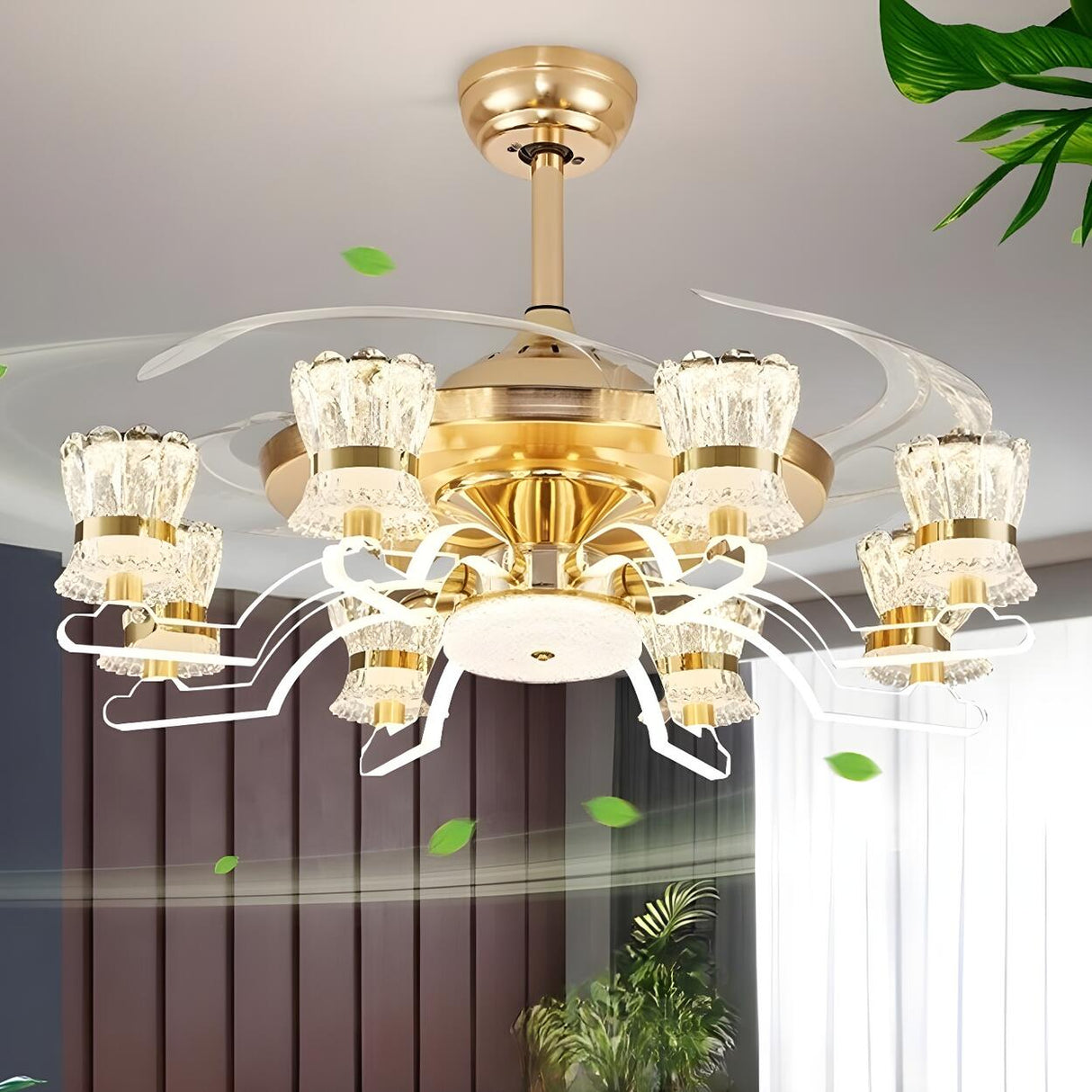 Luxury Golden Crystal Propeller Ceiling Fan with Light Image - 11