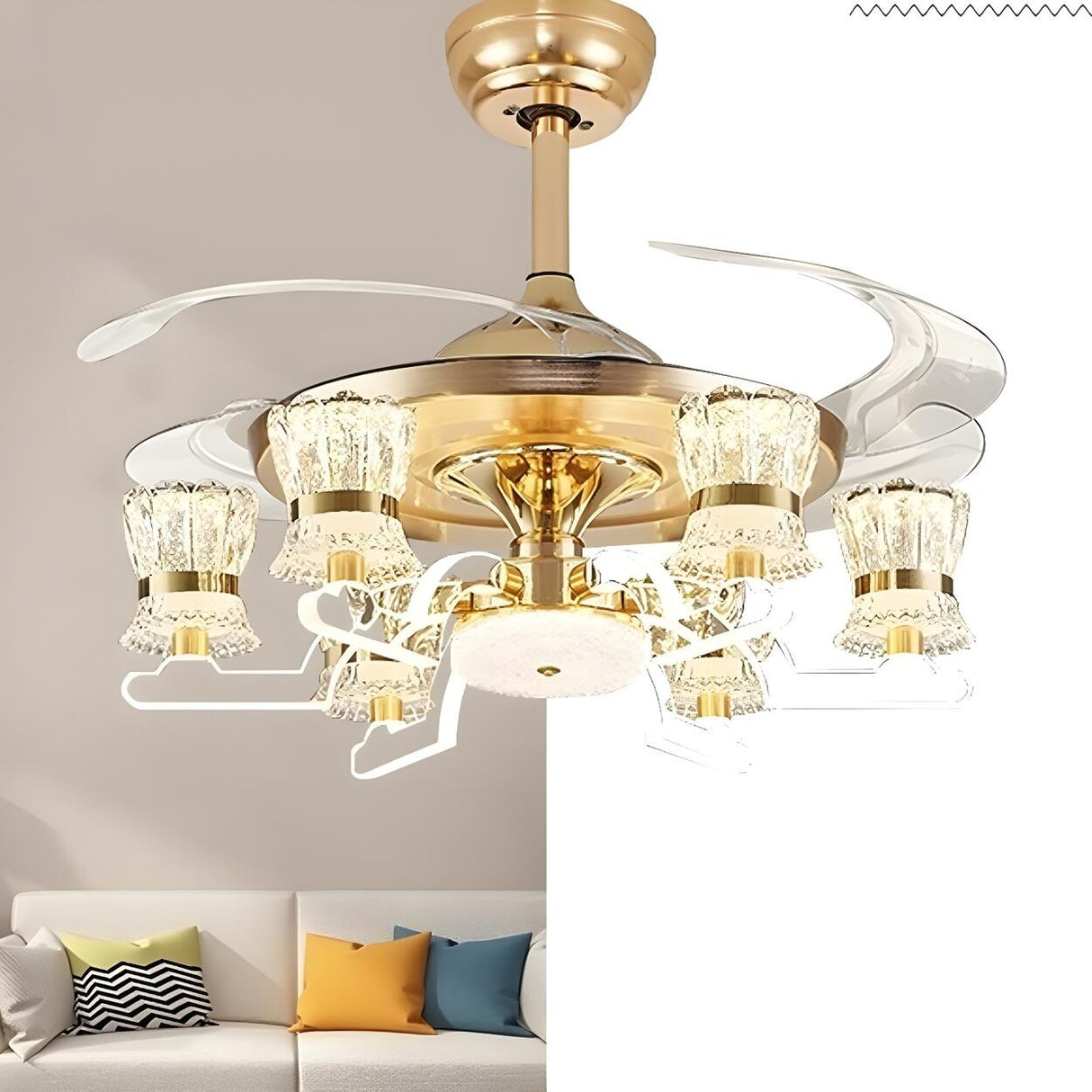 Luxury Golden Crystal Propeller Ceiling Fan with Light Image - 13