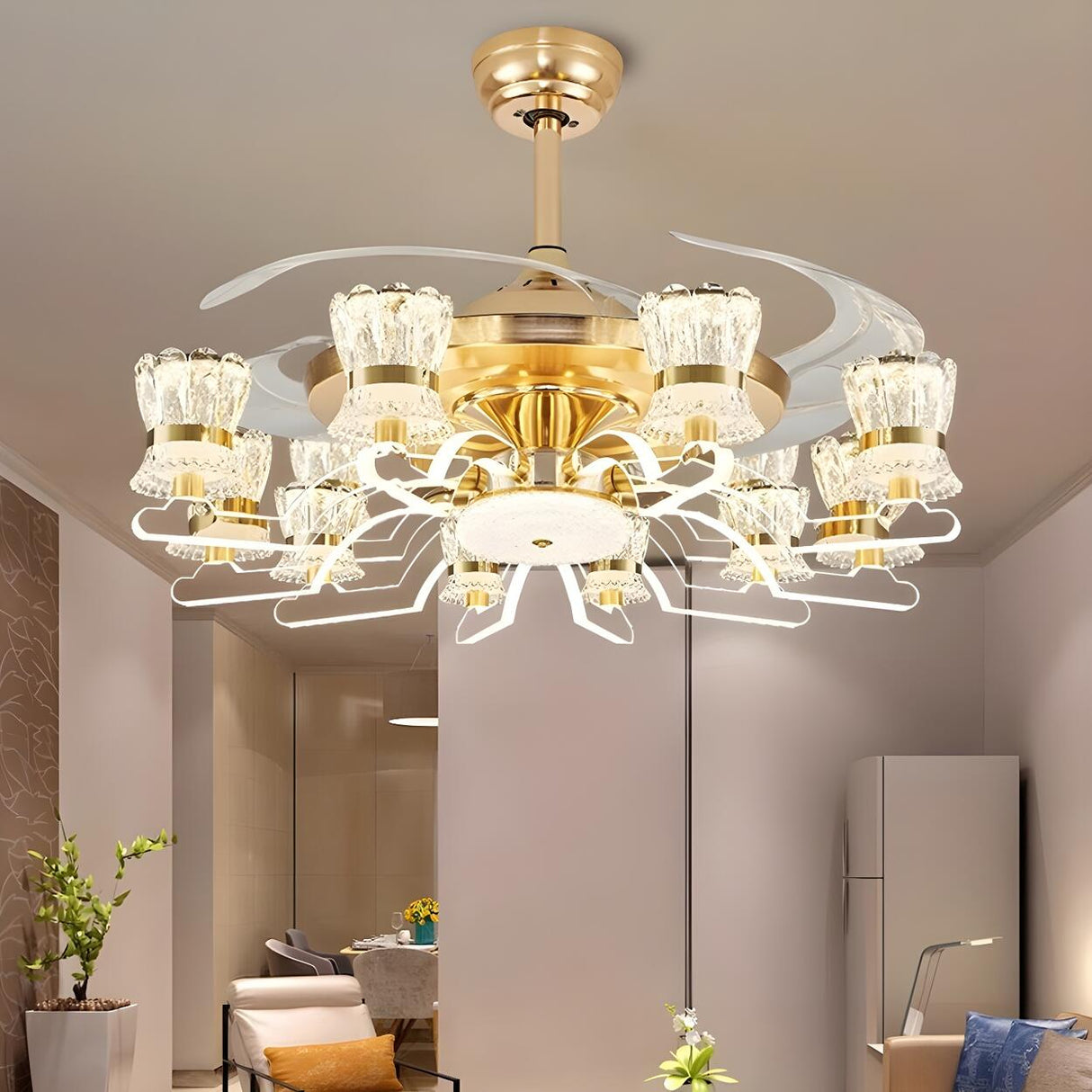 Luxury Golden Crystal Propeller Ceiling Fan with Light Image - 14