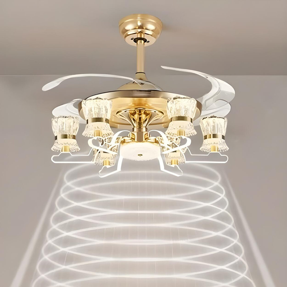 Luxury Golden Crystal Propeller Ceiling Fan with Light Image - 17