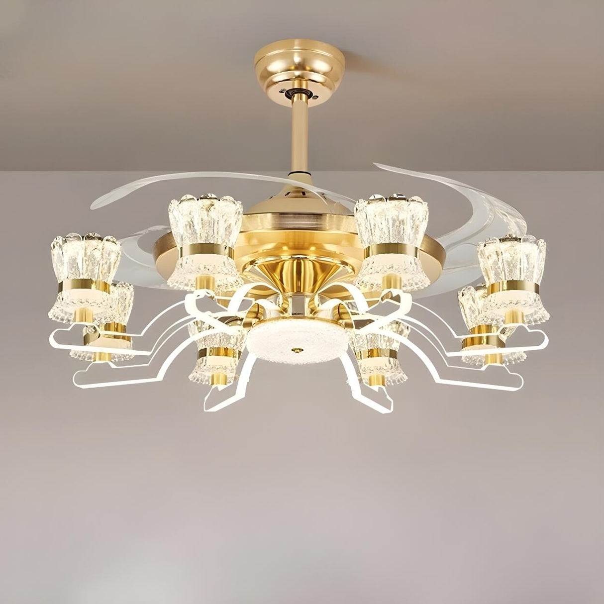 Luxury Golden Crystal Propeller Ceiling Fan with Light Image - 18